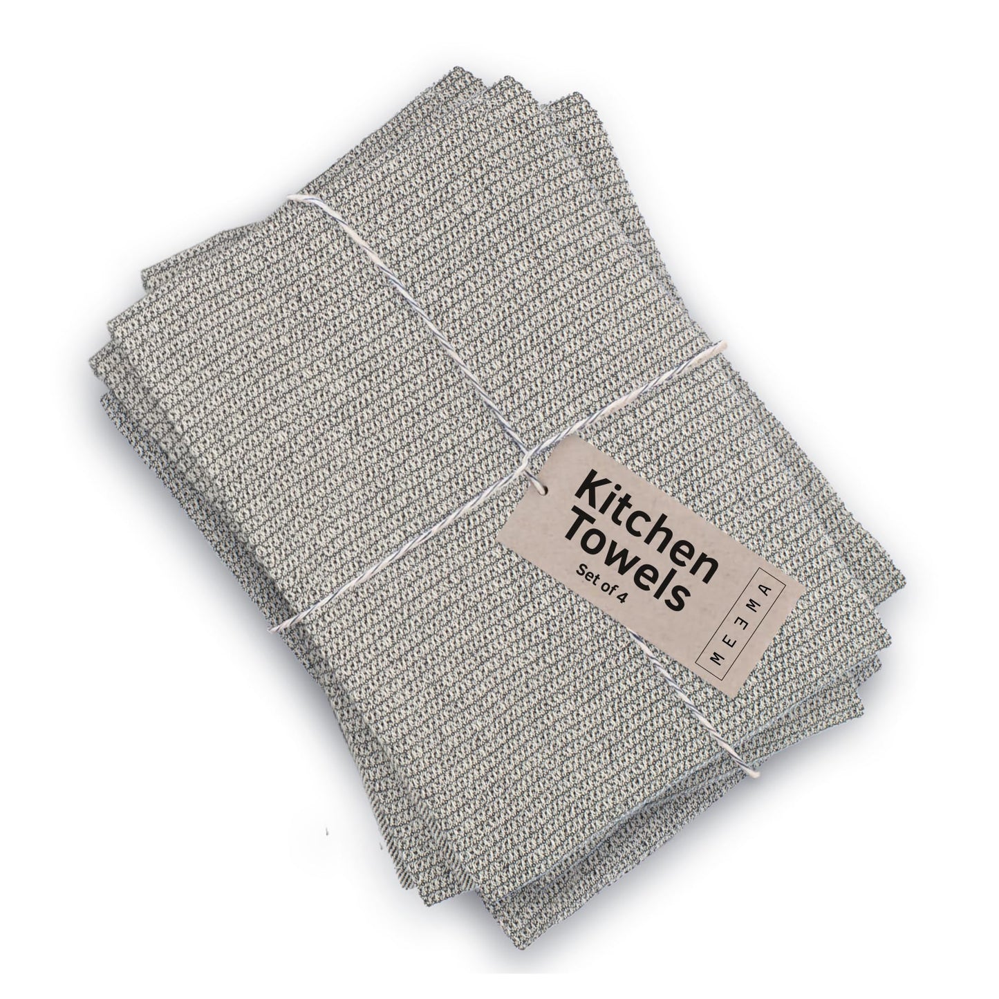 MEEMA Kitchen Towels and Dishcloths Sets of 4 | Large 18 x 28 Inch | Upcycled Cotton Tea Towels for Kitchen | Super Absorbent Cotton | Charcoal | Hand