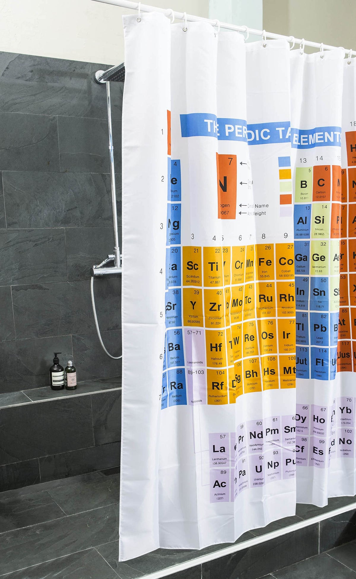 GOODS+GADGETS Shower Curtain Bath Curtain; Waterproof, Washable Anti-Mould 100% Polyester Bath Curtain for Bathtub & Shower Tray (Periodic Table)