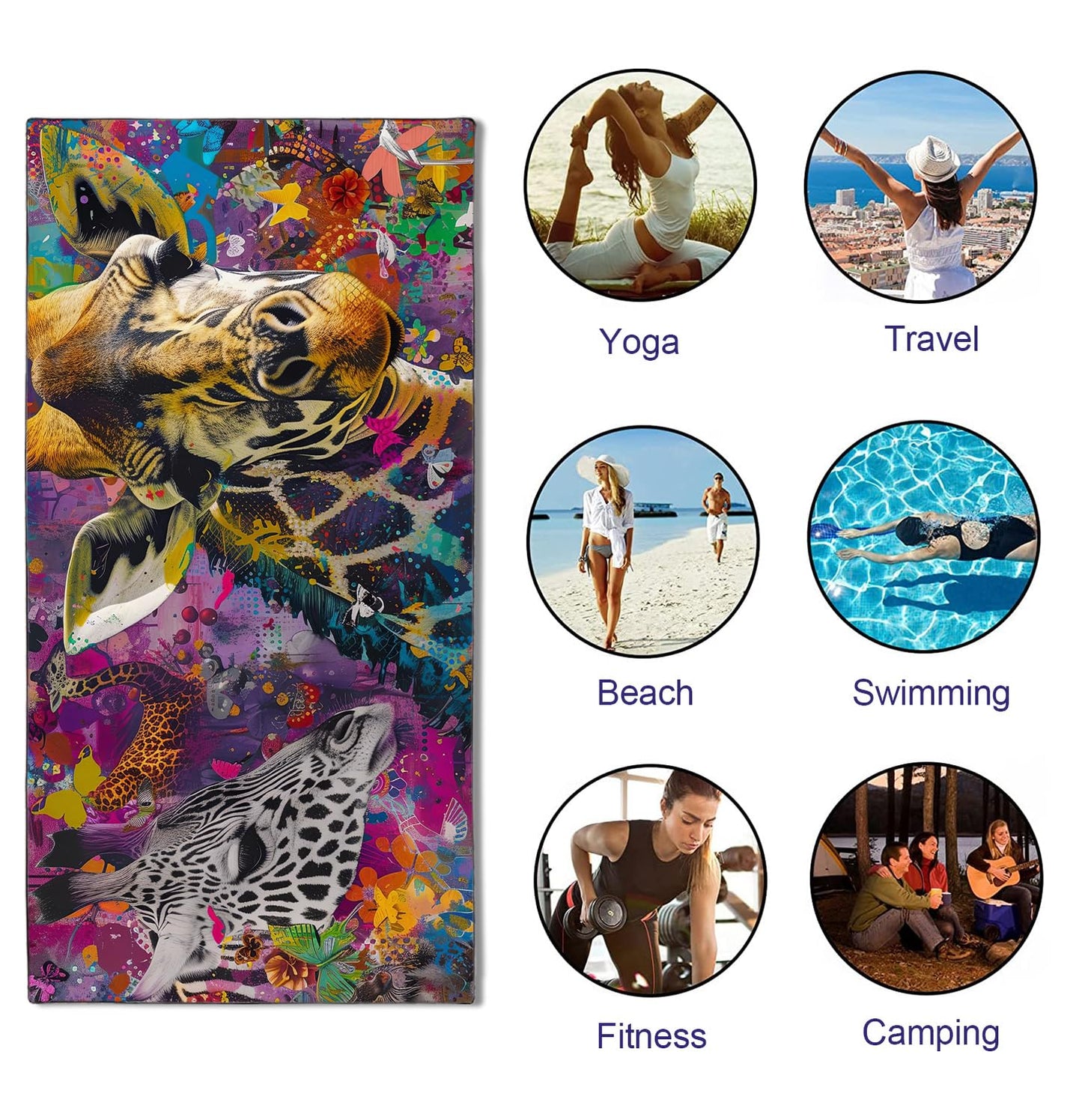 YISUMEI Doodle Giraffe Beach Towels for Adults Extra Large 180 x 90 cm, Microfibre Quick Dry Towel for Travel Swimming Camping Sports