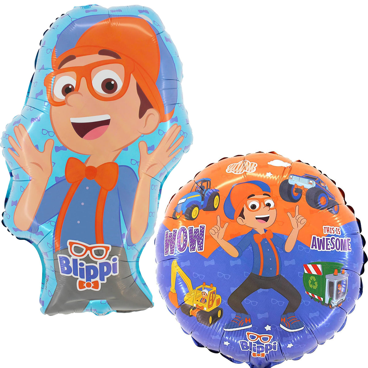 Toyland? 2 Pack Blippi Balloons - 46cm (18") Round Characters Balloon & Large 74cm (29") Blippi Shaped Balloon - Children's Party Decorations
