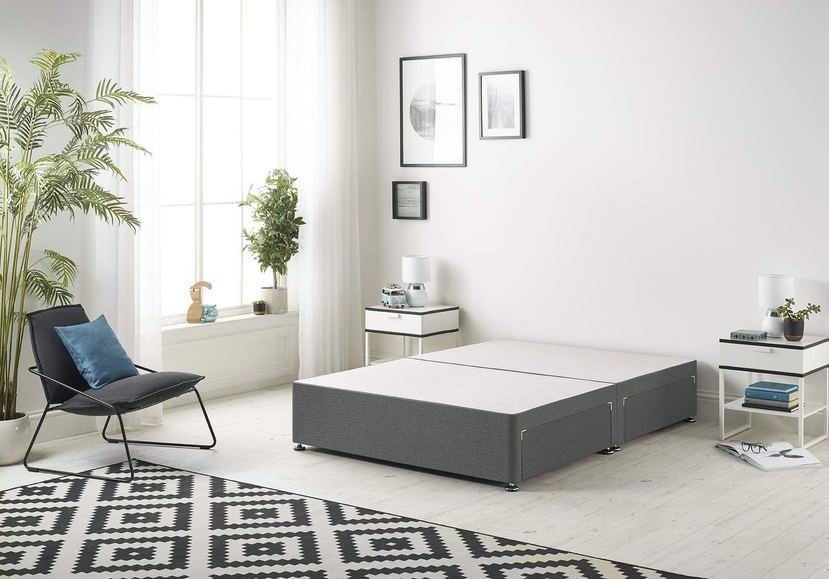 Bed Centre Premier Bed Base with No Drawers and No Headboard - Available in Different Fabrics and Colours (4FT Small Double, Linen Grey)