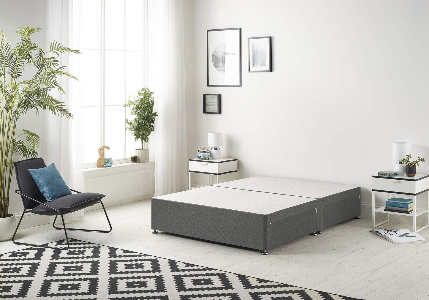Bed Centre Flexby Divan Base Only with No Drawers and No Headboard - Available in 3ft,4ft,5ft and 6ft- Fabric (6FT Super King, Linen Grey Fabric)