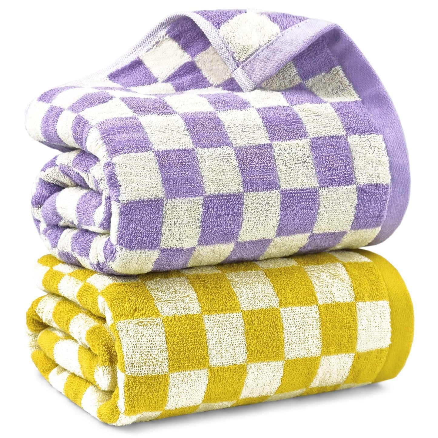 Jacquotha Checkered Bath Towel Set in Yellow and Lilac, Soft Colorful Bath Towels for Bathroom Spa, Large Shower Towels 2 Pack 55? x 27.5?, Thin Quick