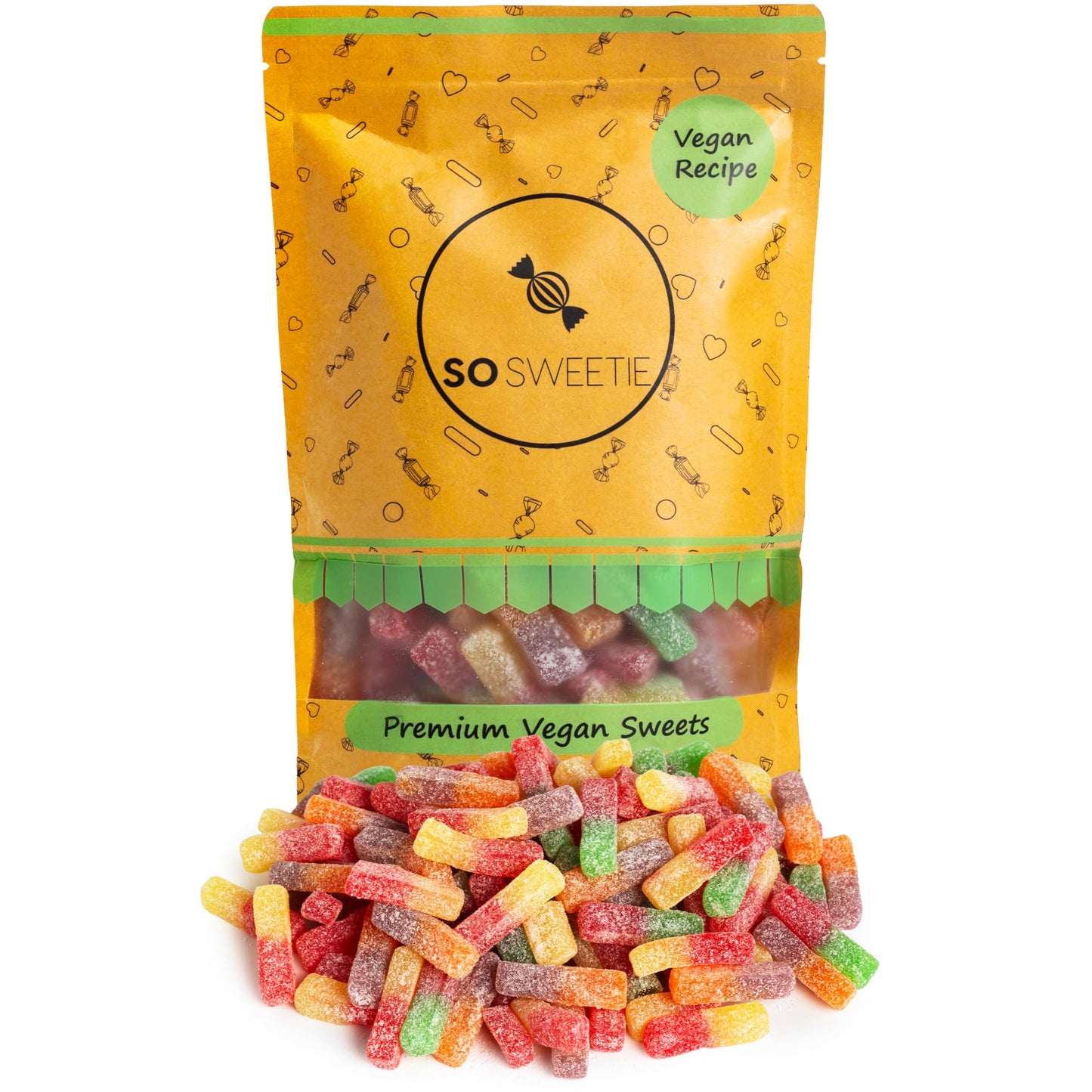 SoSweetie Vegan Fizzy Sticks ? Gelatine-Free Sweet & Sour Fizzy Candy Sticks in Resealable Pouch ? Tangy Pick & Mix Sweets for Kids, Parties,
