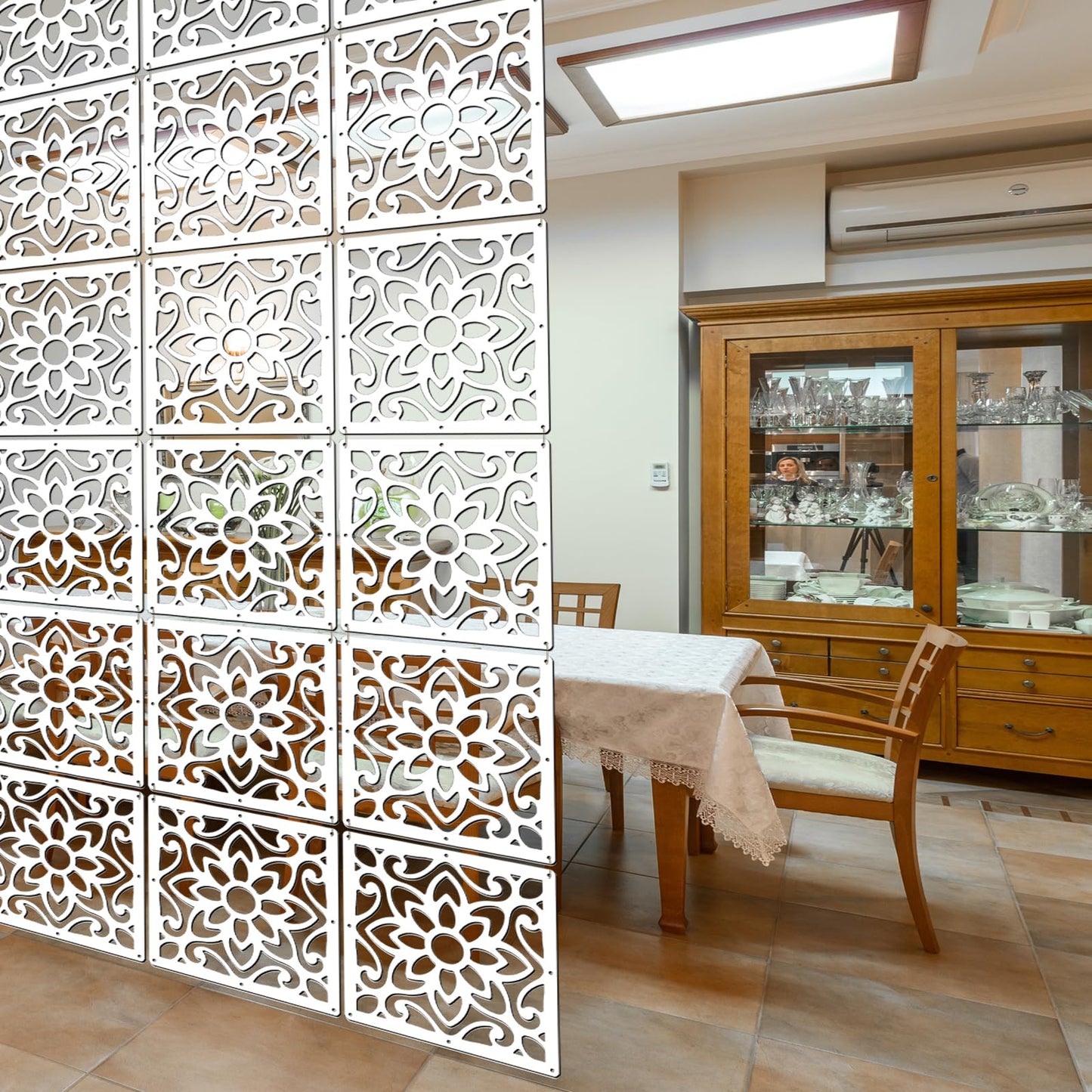 Lchen Hanging Room Divider,10 Pieces Wood-Plastic 5mm Thick Screen Panel for Living Room and Beding Room(HTT-10S,11.4"X11.4")