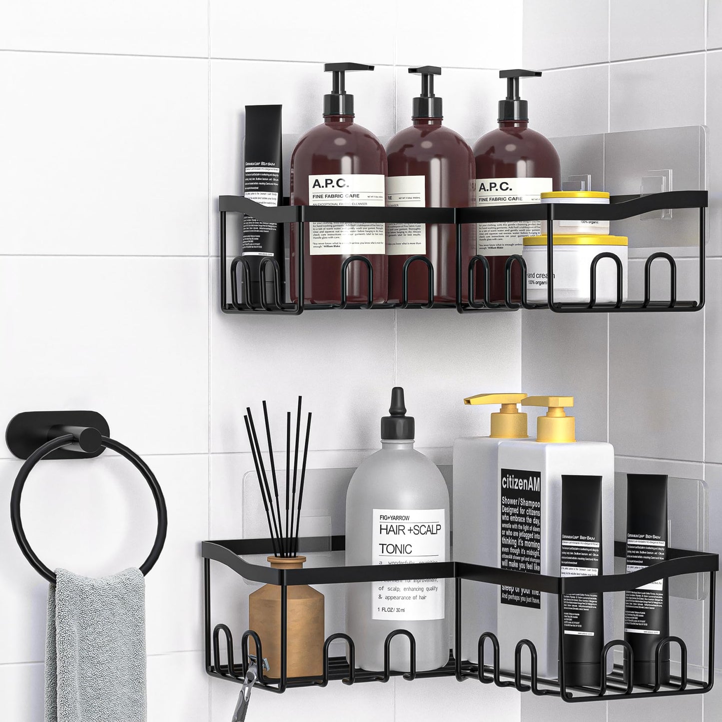 PRIME FEEL Corner Shower Caddy no Drill, 3-Pack Stainless Steel Shower Shelf Organiser, Bathroom Accessory Set Including 2 x Bathroom Shelves, 1 x