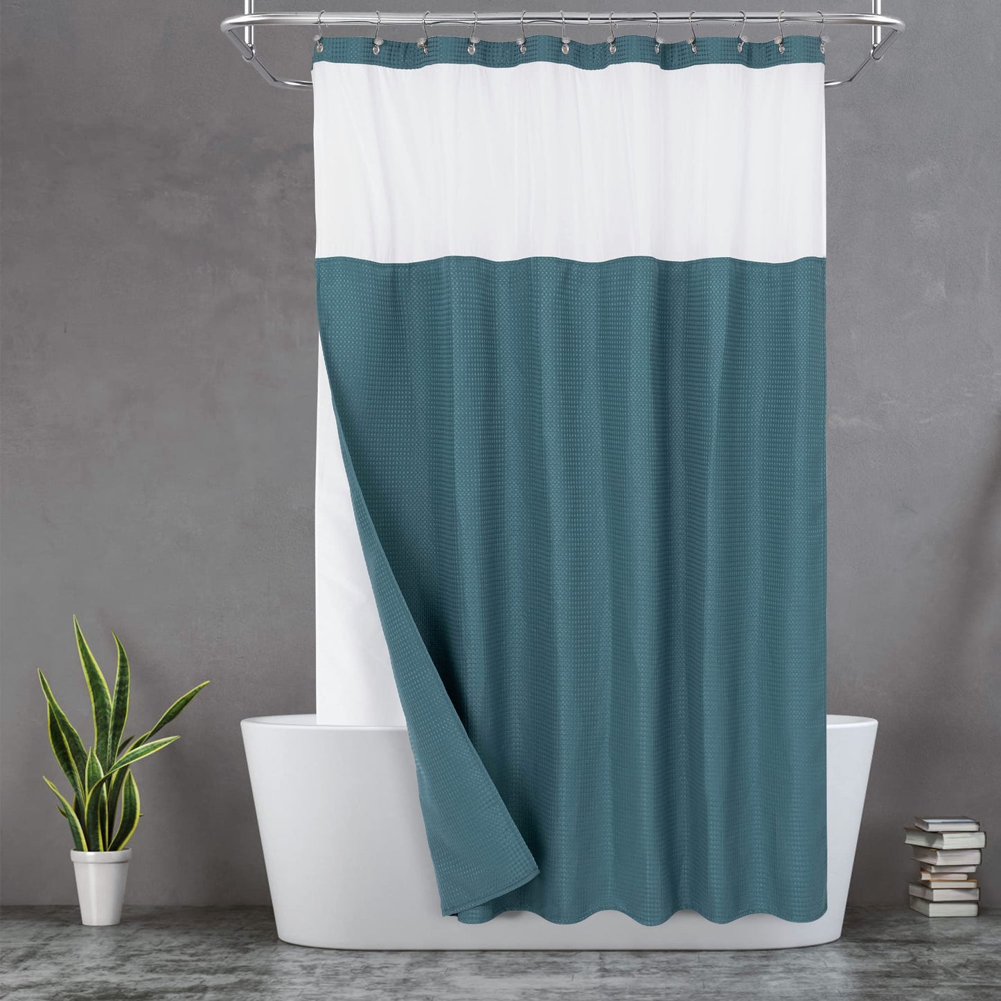 N&Y HOME Waffle Weave Shower Curtain with Snap-in Fabric Liner & 12 Metal Hooks Set - Hotel Style, Waterproof & Washable, Heavyweight Fabric & Mesh