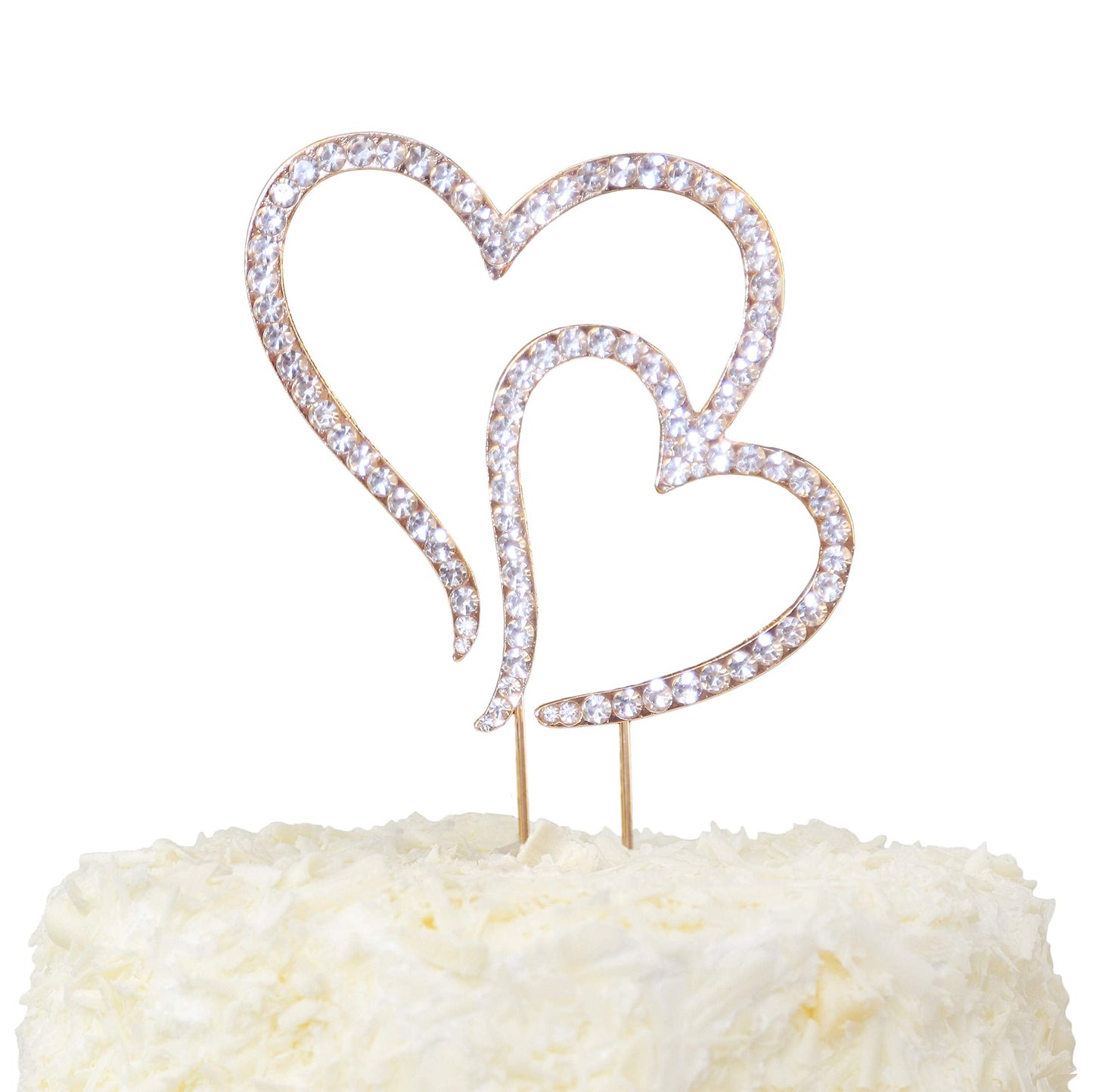 LOVENJOY Crystal Double Hearts One Love Wedding Cake Toppers Rose Gold Diamante Heart Cake Decorations, Gift Boxed