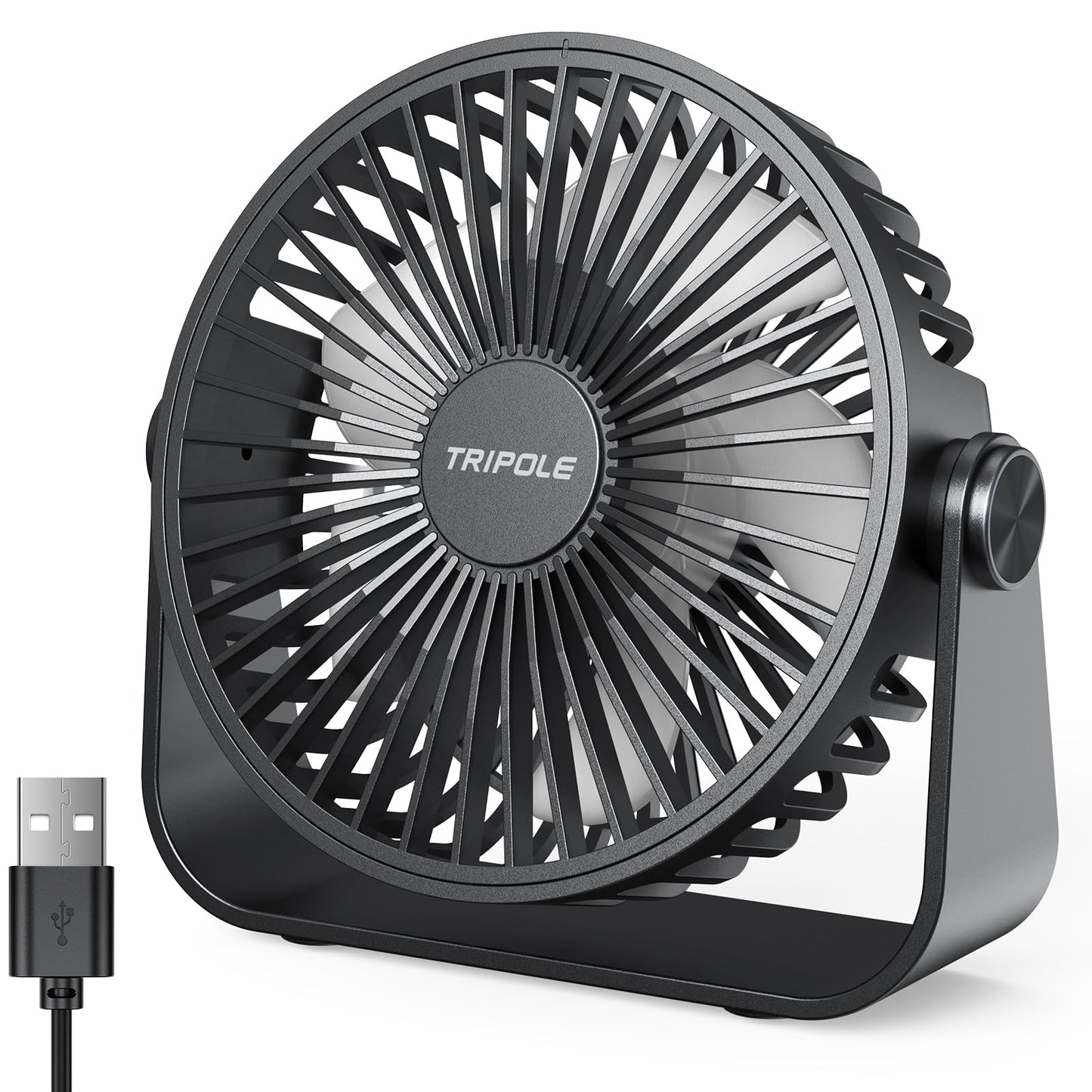 TriPole USB Desk Fan, 3 Speeds Adjustable Strong Wind Table Fan, 360? Head Rotatable 1.5 m Cable Personal Desktop Fans, 4.5 Inches Portable Mini Fan