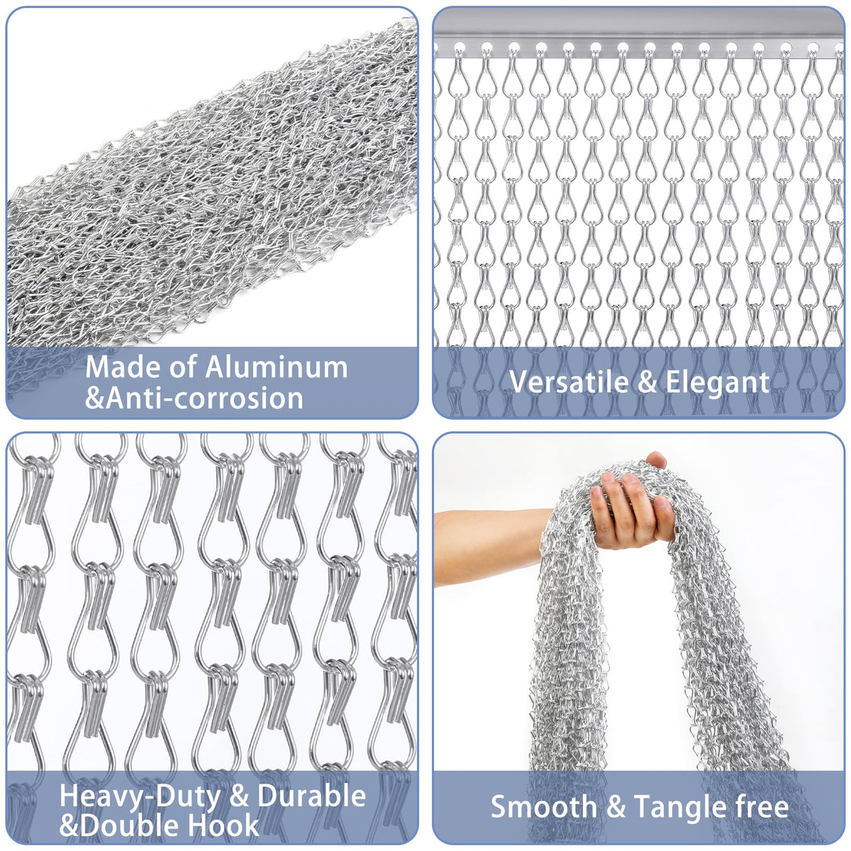 VerRich Silver Chain Curtain Door Fly Screens 80 x 200cm Aluminium Insect Screen for doorways
