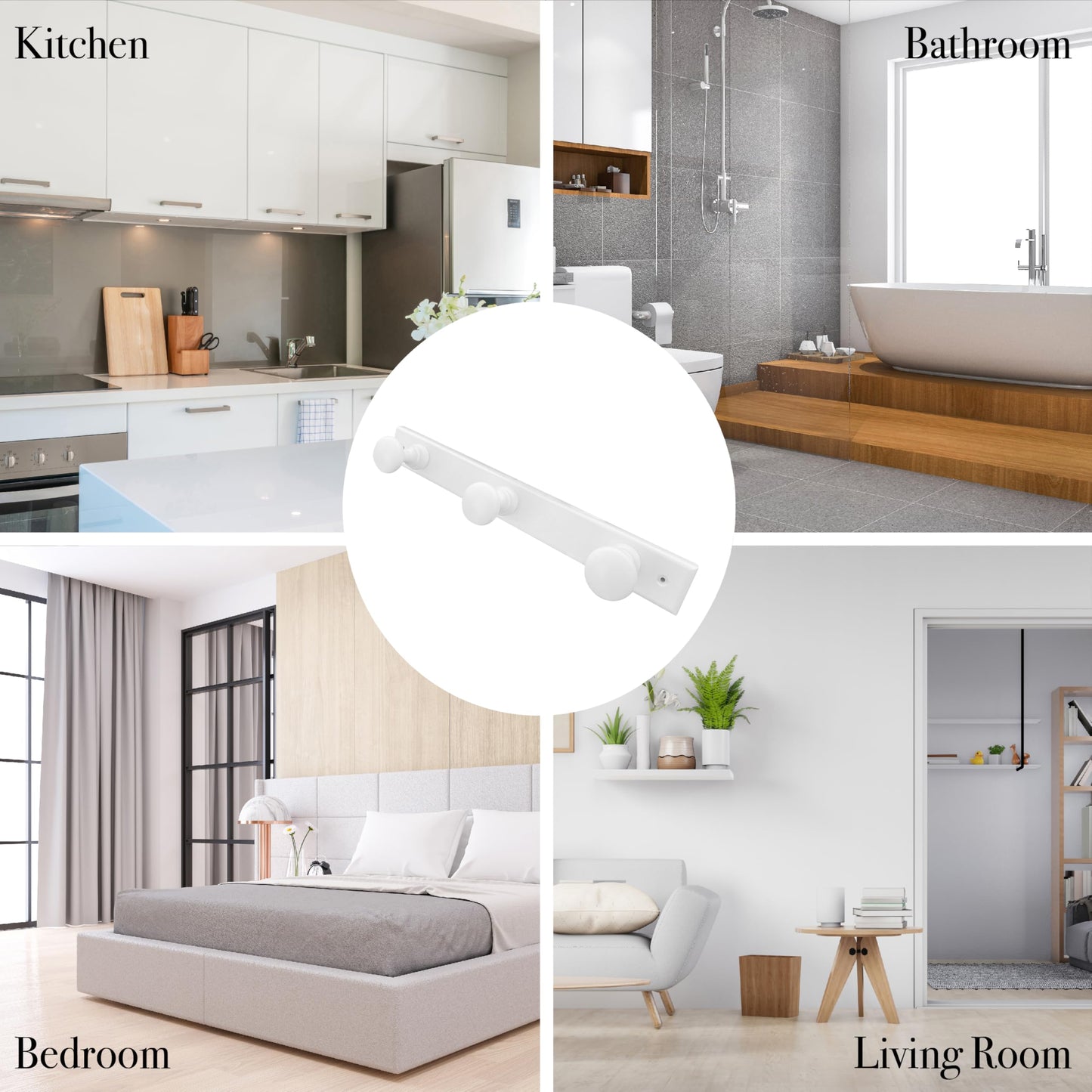 Kukicu White Wall Coat Rack – Wooden Wall Hanger 3 Hooks – Nordic Design Wall Hanger for Entryway, Bedroom, Living Room, Children's (White)