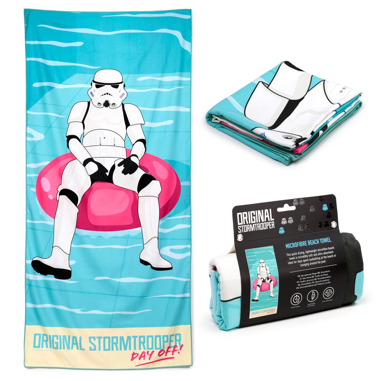 Puckator The Original Stormtrooper Surf Day Off Microfibre Beach Towel - Large Quick Drying Lightweight Thin Funny Mens Girls Beach Pool Holiday