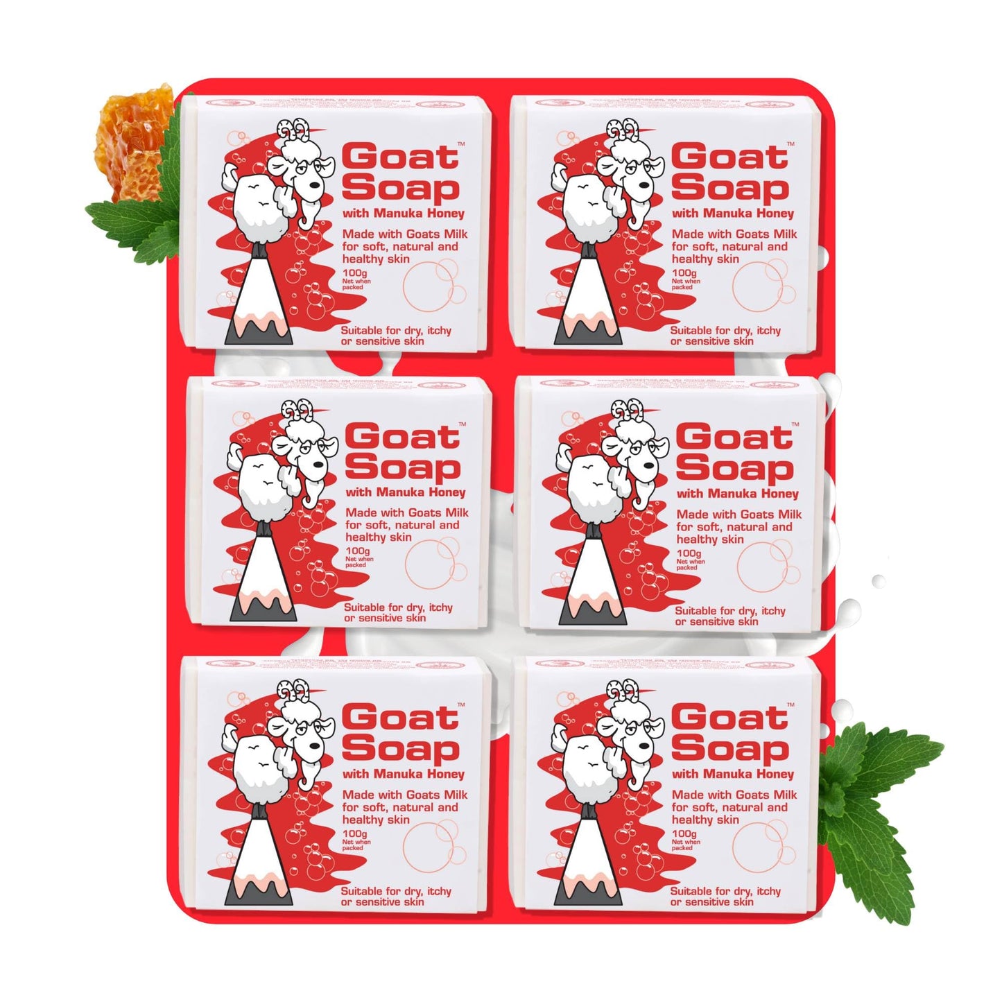 Goat Soap Value Six Packs - for Soft, Natural and Healthy Skin, Goats Milk Body Soap Bar - 6 x 100g (3.5oz) Bars - Manuka Honey
