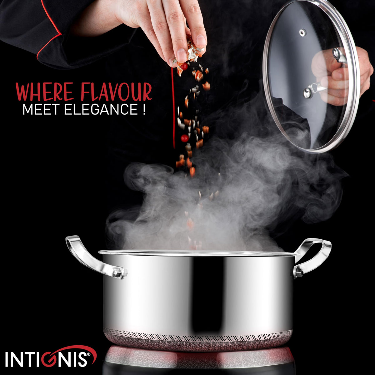 INTIGNIS Stainless Steel Casserole with Lid, 5 Liter, 24 cm Non-Stick, Anti-Scratch, Dishwasher & Oven Safe, Induction Hob Compatible,