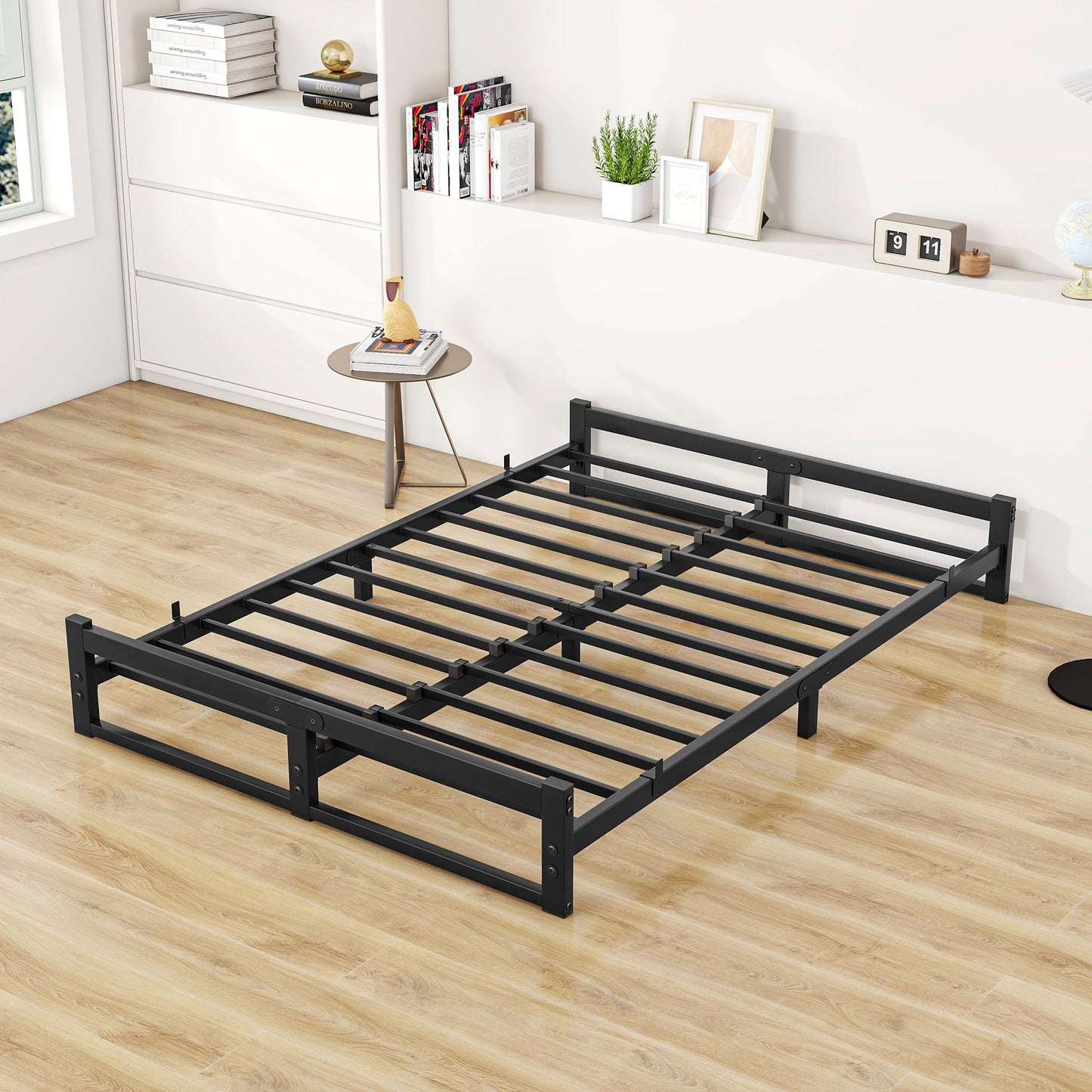 VECOCHO 120 x 200 cm metal slatted frame bed, 16 cm high floor bed, platform, guest double, no box spring required