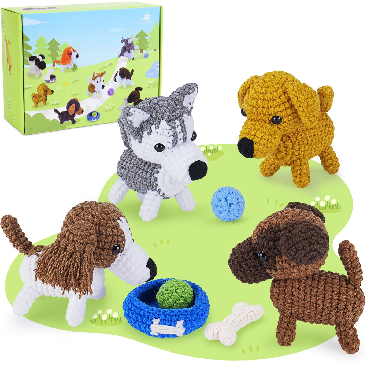 Dog Crochet Kit for Beginners With Video Crochet Animal Kit Complete Dog Crochet with Yarn Hooks Needles, Animal Knitting Kit Learn to Crochet Starter