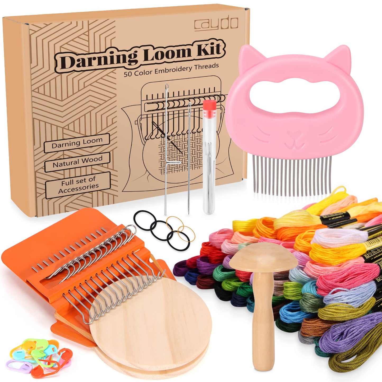 Caydo Speedweve Darning Mini Loom Kits Machine with 50 Color Threads, Sock Darning Mushroom Egg, Darning Kit for Beginners Mending Jeans Socks, DIY