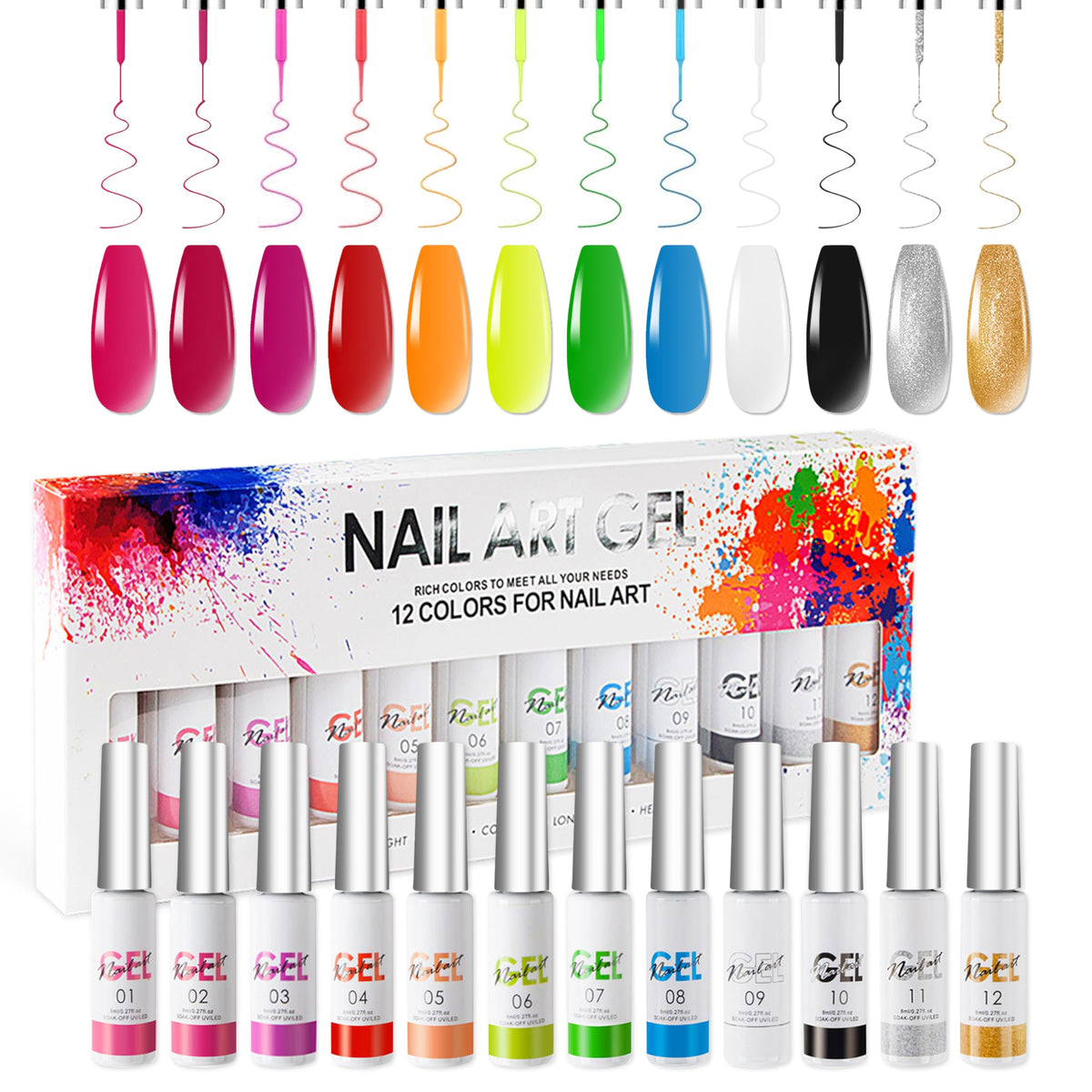 Aijimei 12-Color Nail Art Gel Polish Set with Liner and Gel Paint for Nail Painting