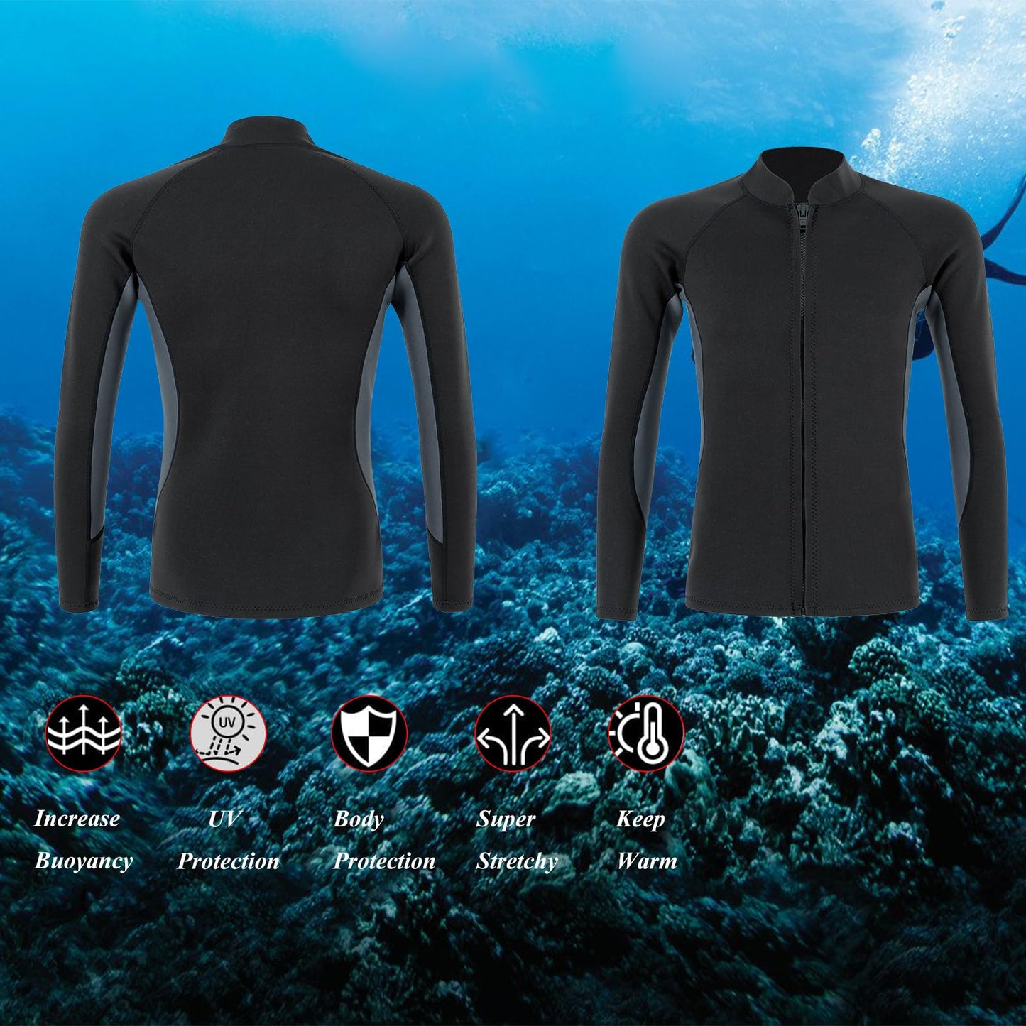 YDQUANI 2mm Wetsuit Top Neoprene Wetsuits Jacket Thermal Long Sleeves Diving Suit for Men Women Open Water Swimming Snorkeling Scuba Diving Surfing