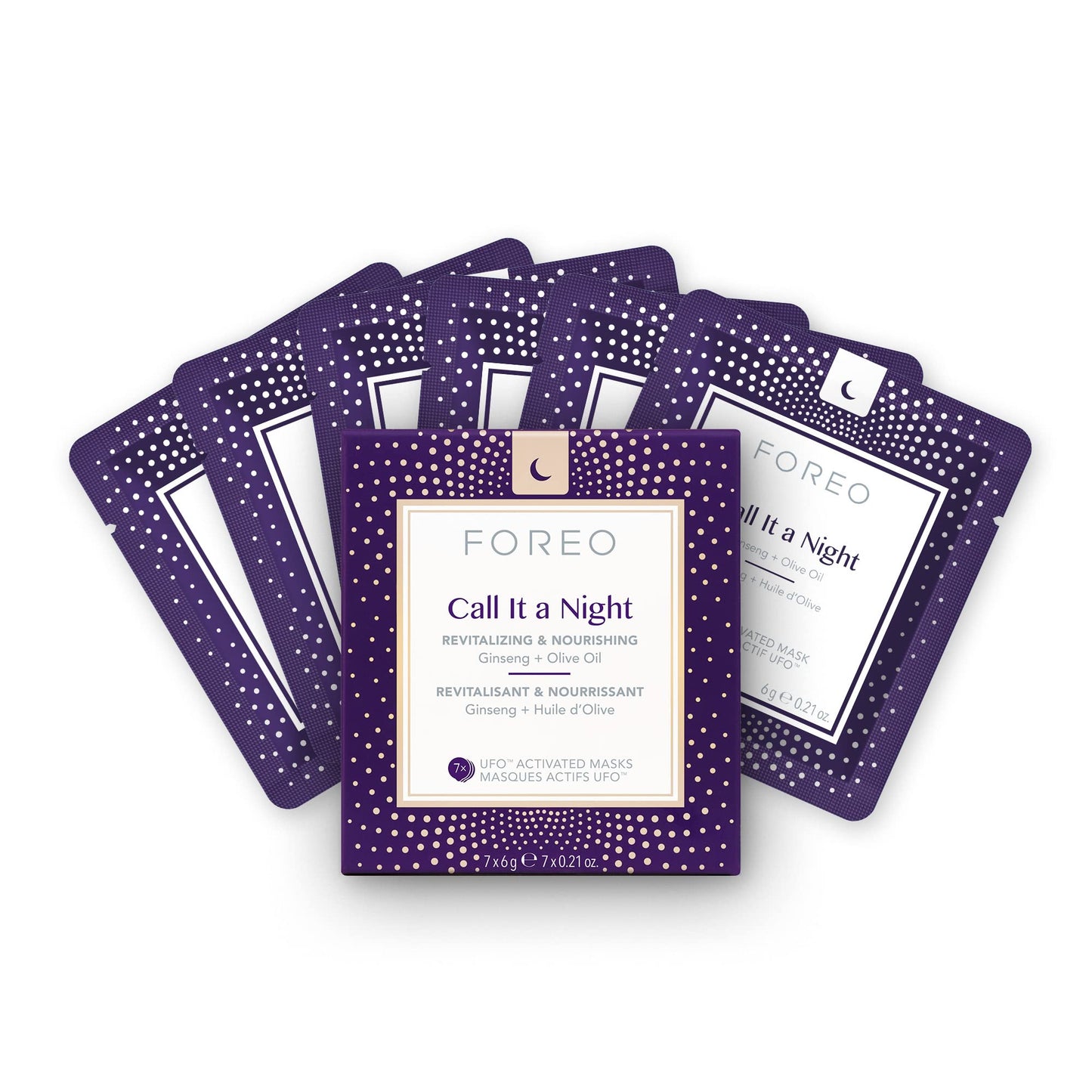 FOREO Call it a Night UFO Activated Facial Mask for Dryness & Fine Lines, 7 pack, Revitalizing & Nourishing, Ginseng & Olive Oil, Clean Formula,