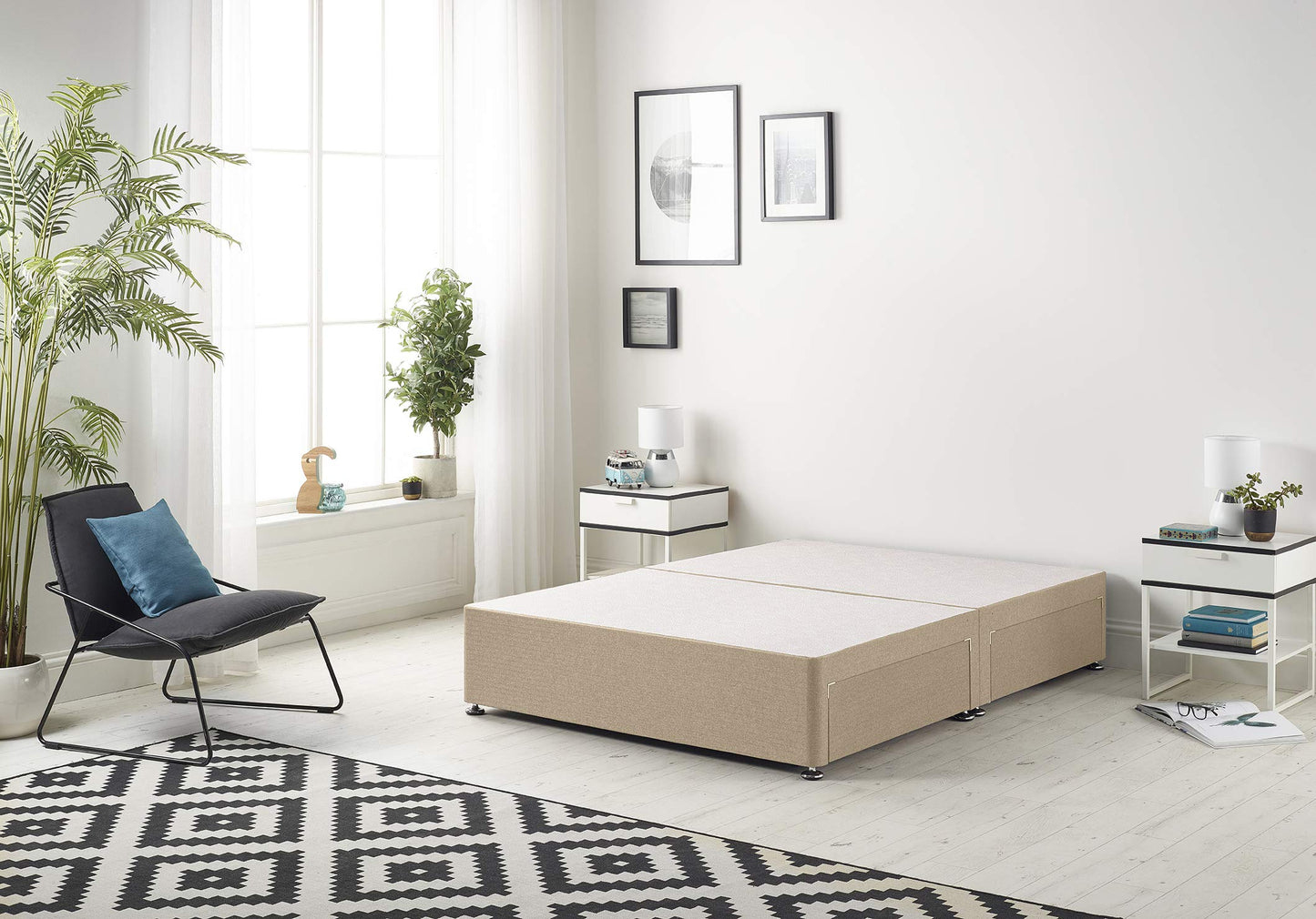 Bed Centre Premier Bed Base with No Drawers and No Headboard - Available in Different Fabrics and Colours (6FT Super King, Plush Beige)