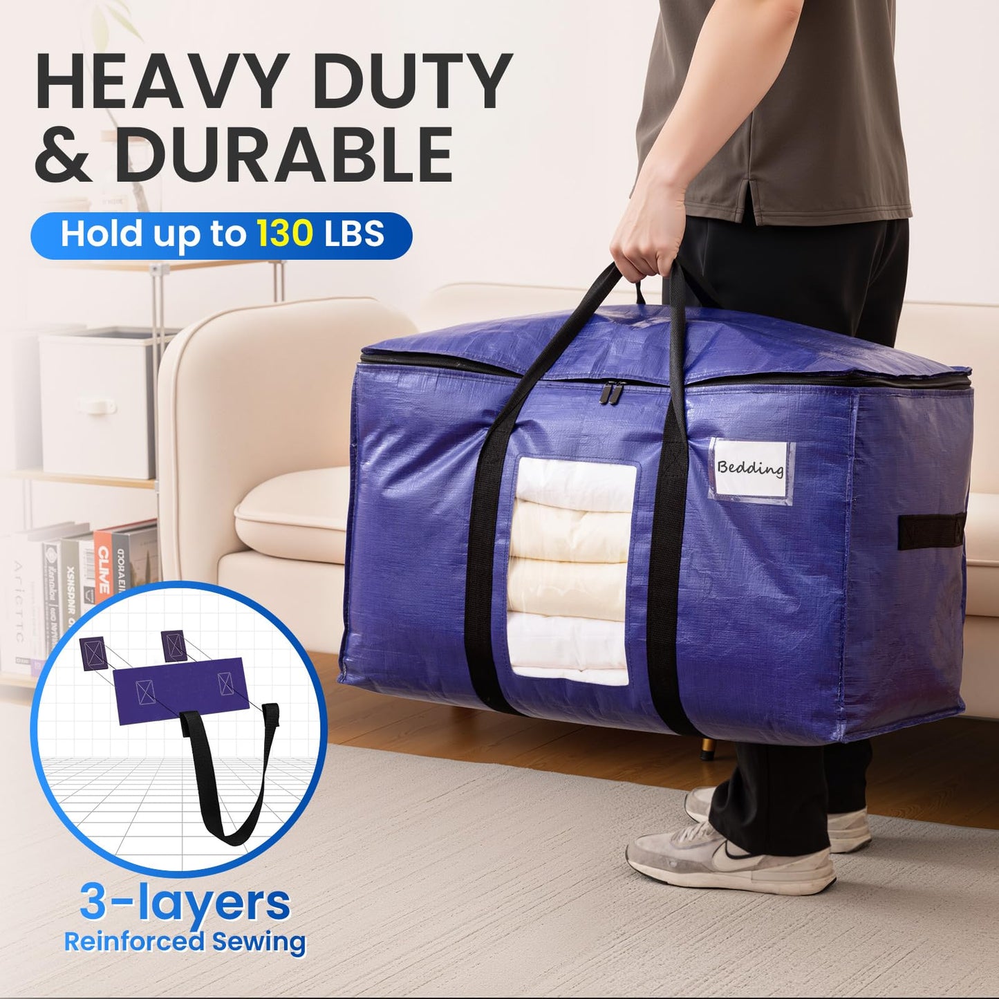 TAILI Moving Bags Extra Large Heavy Duty, Clear Window, 2 Pack Deep Blue