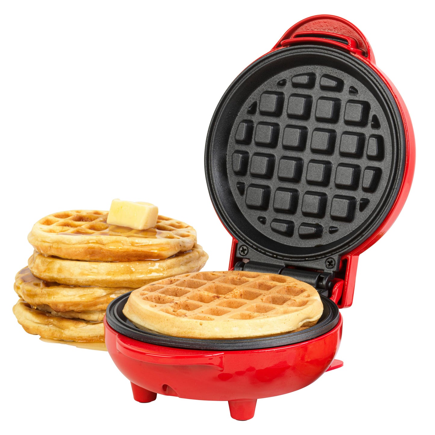 Giles & Posner Waffle Maker - Mini Non-Stick Waffle Iron, Compact, 550W, 2 Minute Preheat, Belgian American Round Waffles, 11.5cm Plates, Easy Clean,
