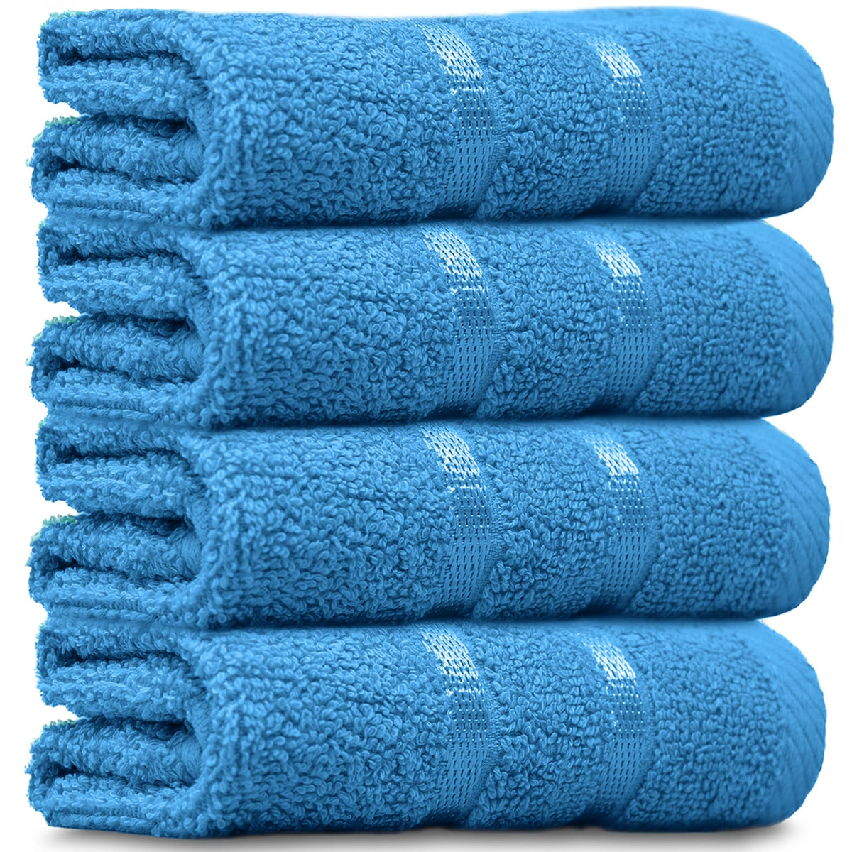 Towelogy? Luxury Egyptian Cotton Face Cloth Flannel Fingertip Towels Set 500 GSM Supersoft and Highly Absorbent Washcloths 30x30 cm (Pack 4, Teal