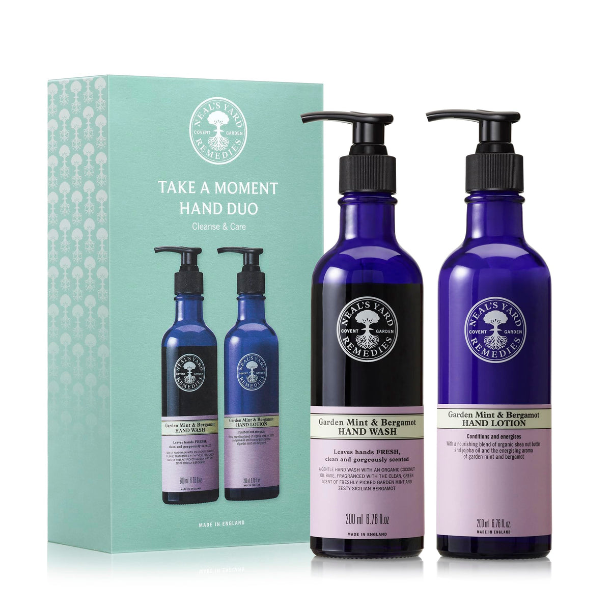 Neal's Yard Remedies Take A Moment Garden Mint & Bergamot Gift Set, Hand Wash & Hand Lotion with Essential Oils, Vegan & Cruelty-Free, Set of 2