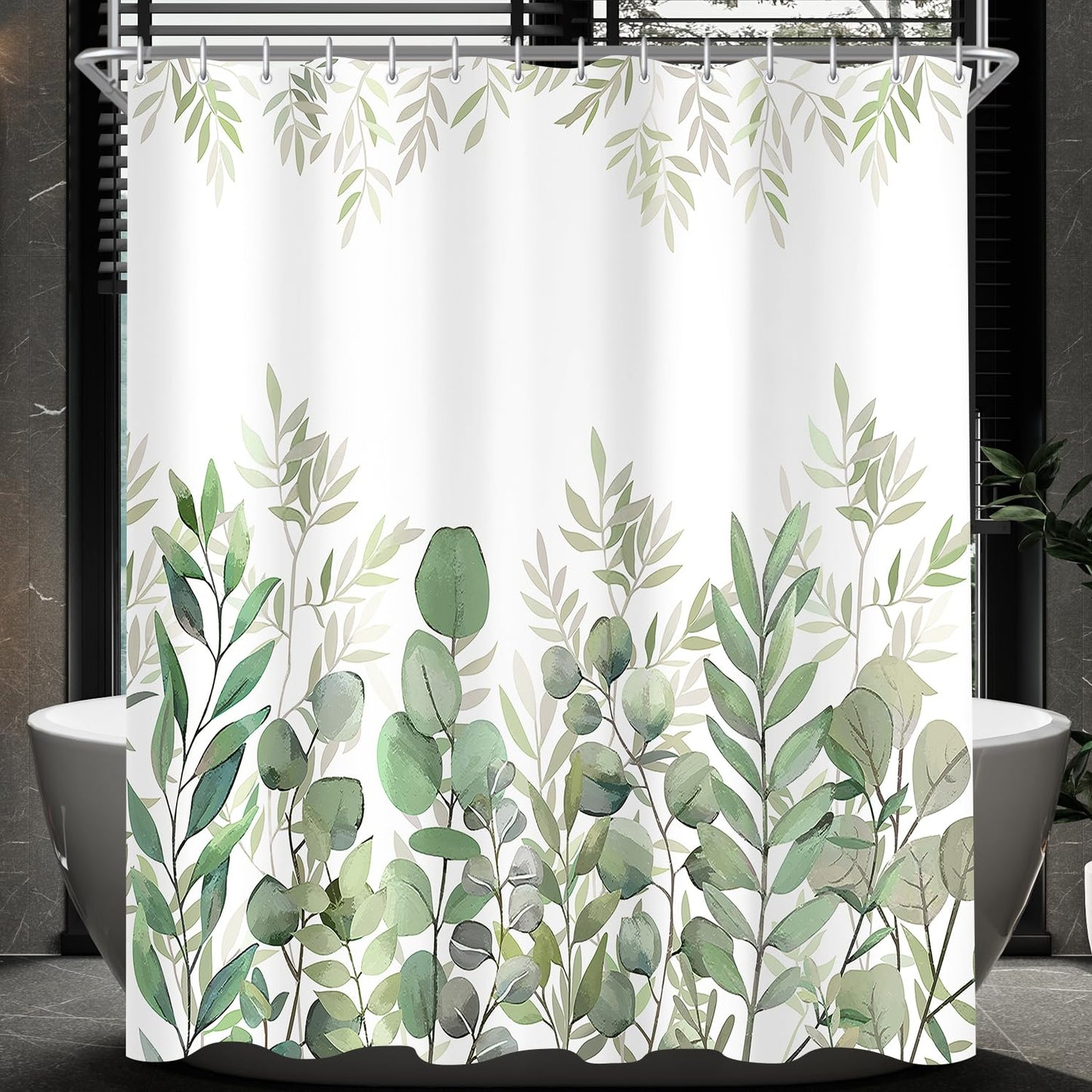 Lerores Shower Curtain, 120 x 200 cm, Leaves, Weighted Hem, Anti-Mould Textile, Waterproof Surface, Washable Polyester Fabric Bath Curtains for