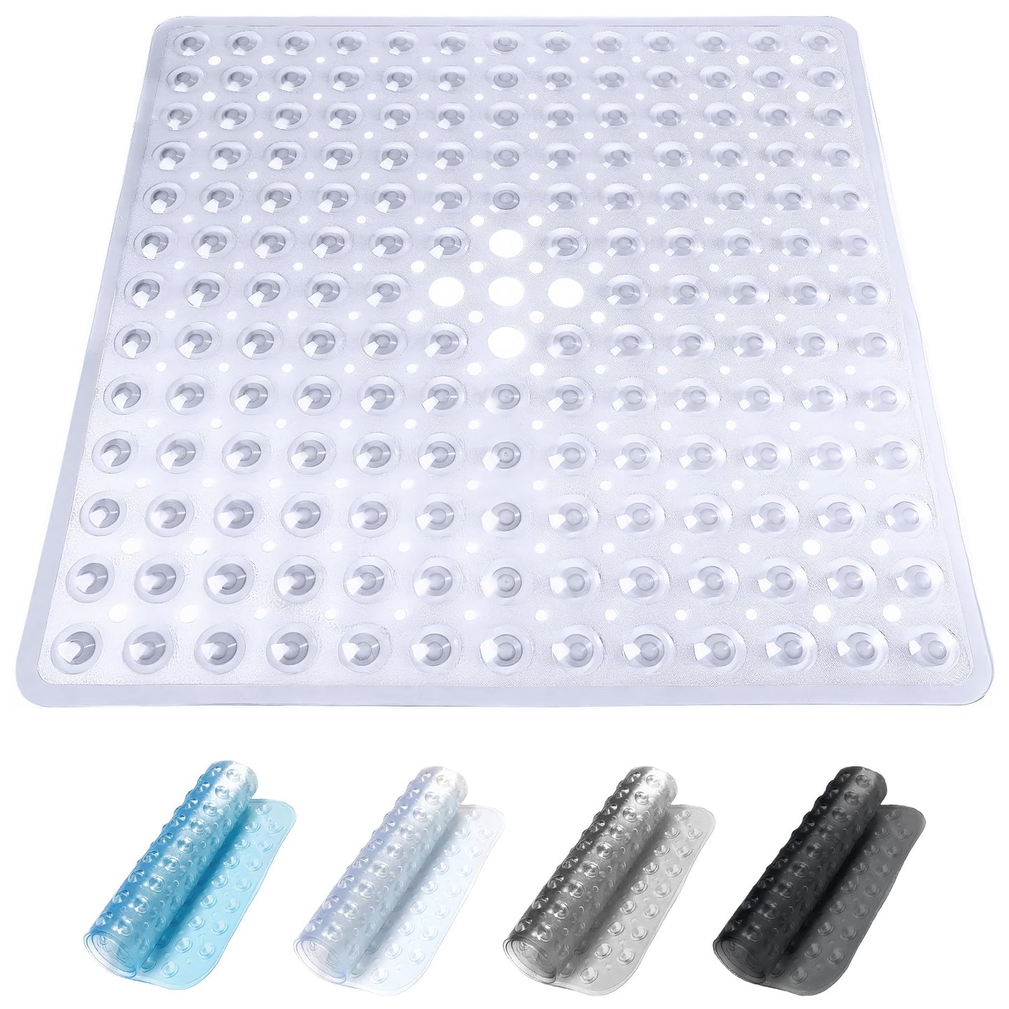 ADOV Shower Mat Non Slip, 53x53cm Square Shower Mats for Inside Shower, Anti-slip Safety Bathroom Mat with Strong Suction Cups and Drain Holes, Mildew