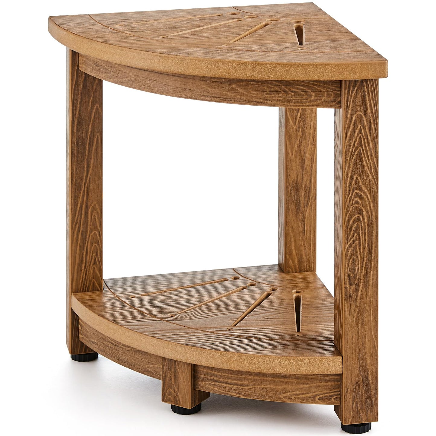 VEVOR Corner Shower Bench, 41cm Height 32cm Radius, Faux Wood Grain Polystyrene,185kg with Storage Shelf, Water Resistant, Shower Stool for Inside &