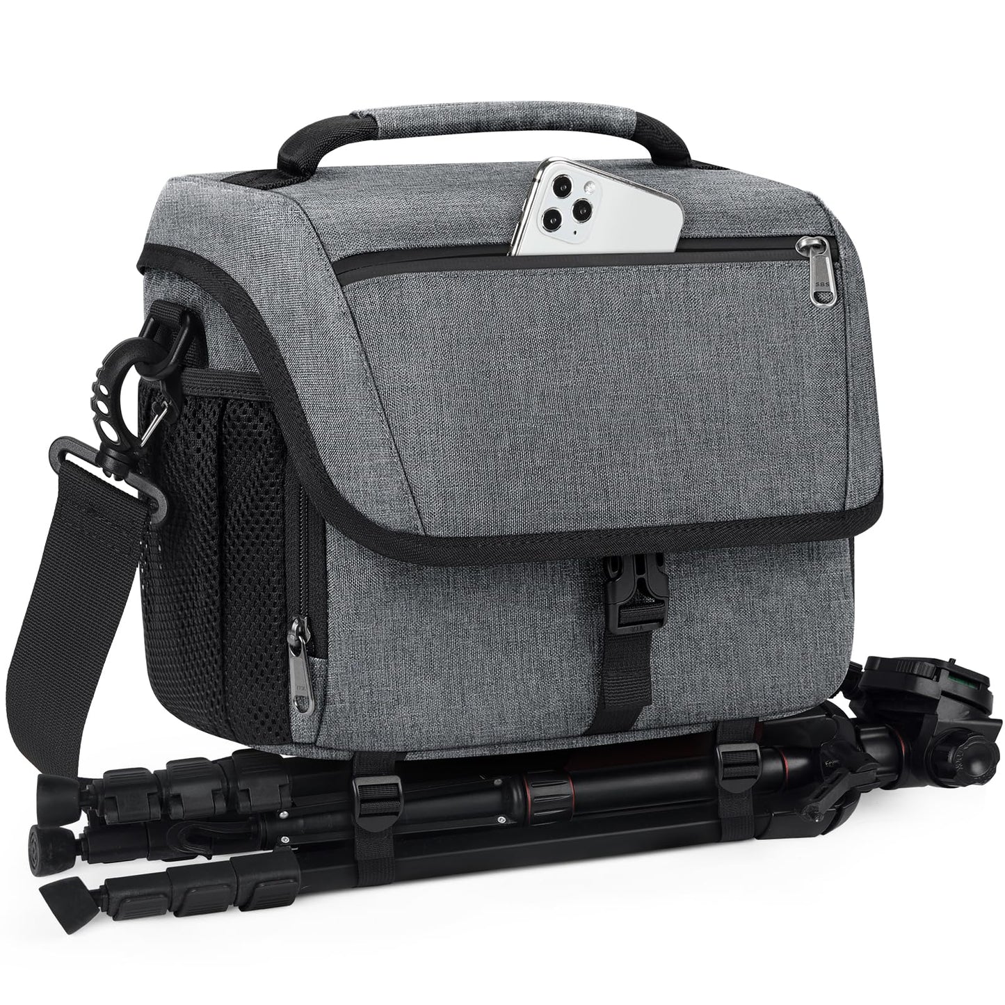 RAINSMORE Camera Bag Professional DSLR/SLR/Mirrorless Camera Case Waterproof Camera Sling Bag Small with Rain Cover&Tripod Holder Grey
