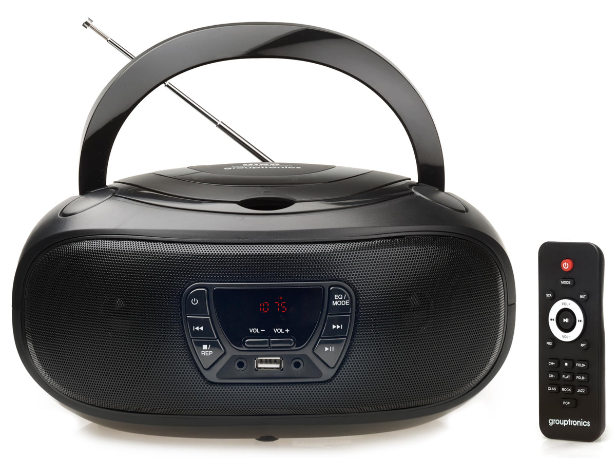 Grouptronics Small Portable CD Player For Home With Speakers ? Boombox Mains Or Battery Powered, FM Radio, Supports MP3 Audio Books & Music, Compact &
