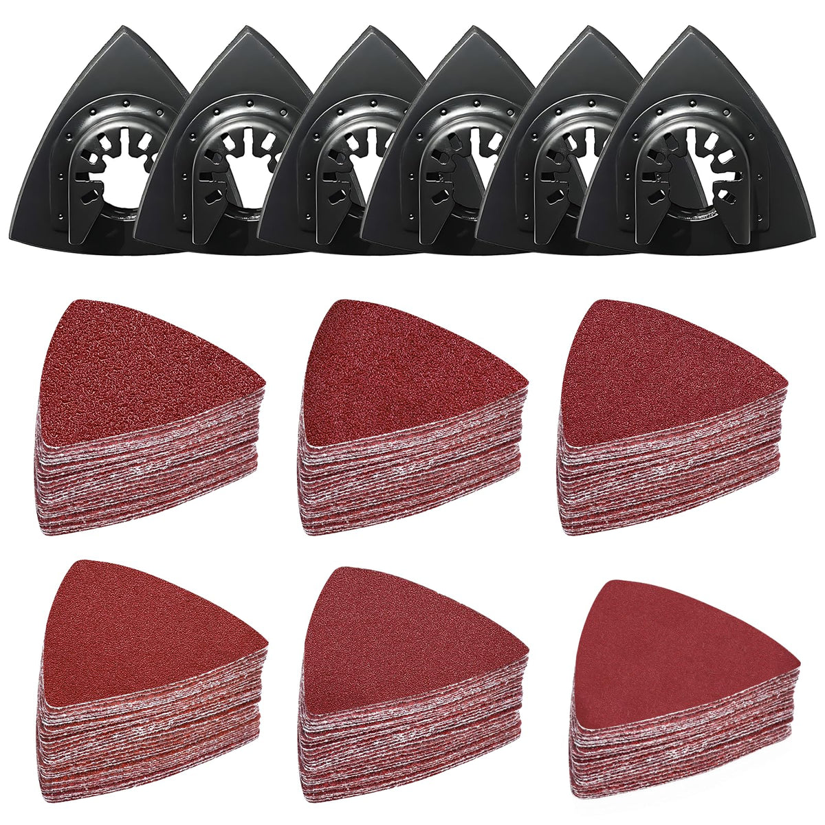 156Pcs Multi Tool Sanding Pad Kit, 6Pcs Triangle Sanding Pads, 150Pcs multitool sanding pad, 40/60/80/120/180/240 Grits Hook & Loop Multitool