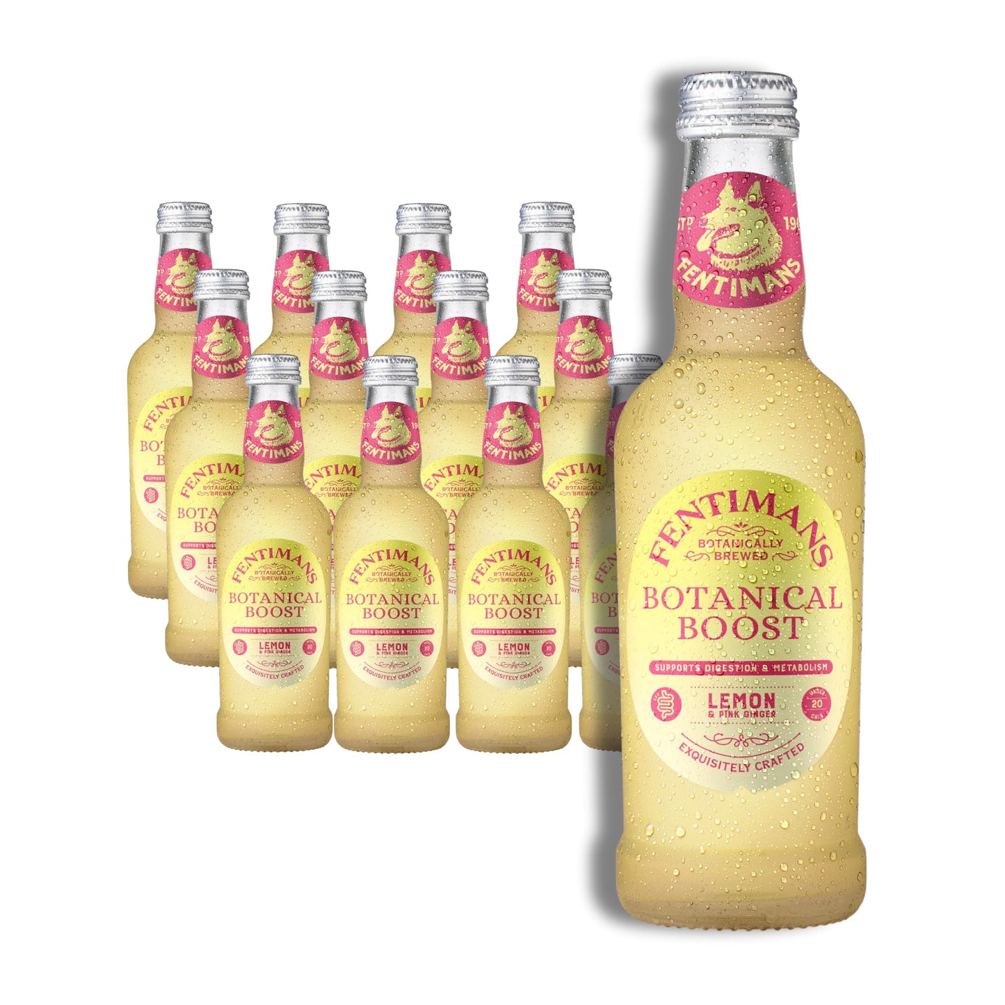Fentimans Botanical Boost Lemon & Pink Ginger - Botanically Brewed Still Soft Drink - Enriched with Vitamins & Minerals - Gluten-Free and Vegan