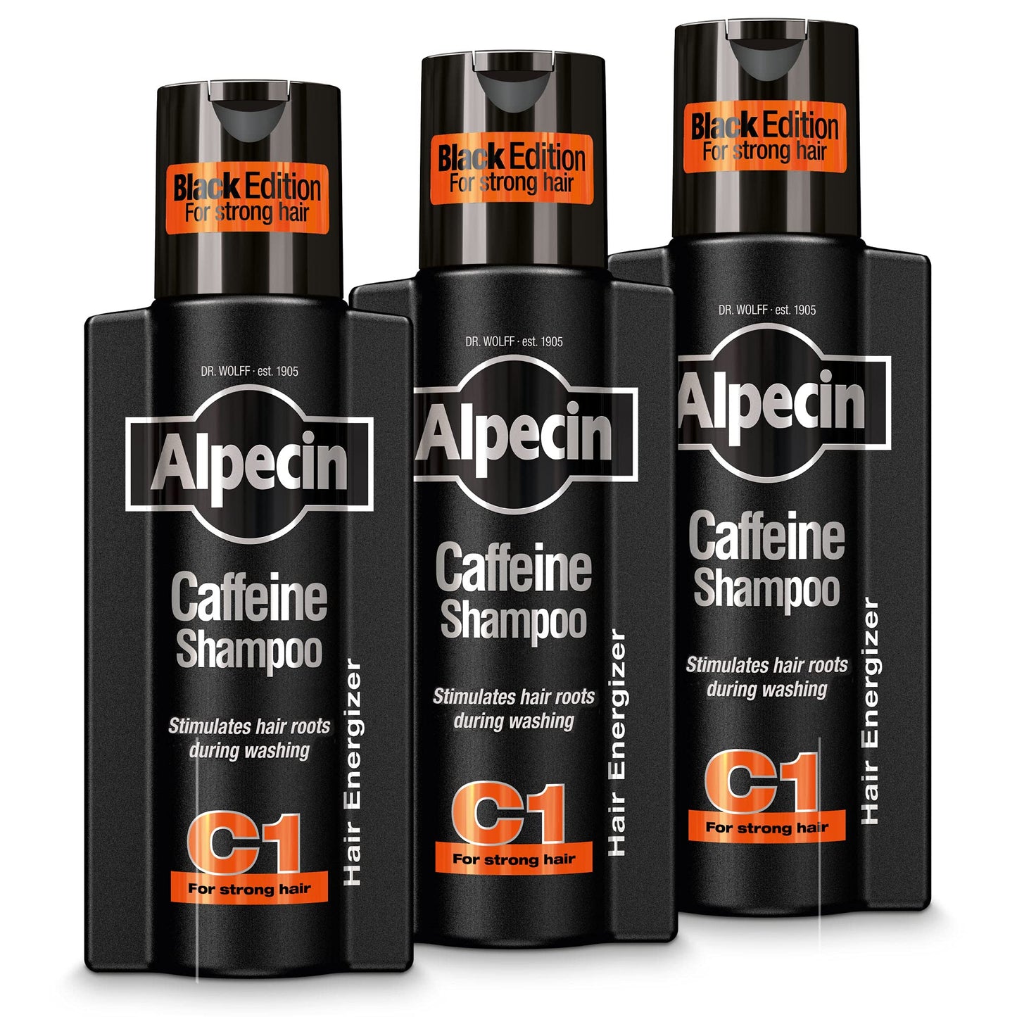 Alpecin Caffeine Shampoo C1 Black Edition - 3 x 250 ml - with new fragrance | Natural hair growth for men | Energy for strong hair | Hair Care for Men