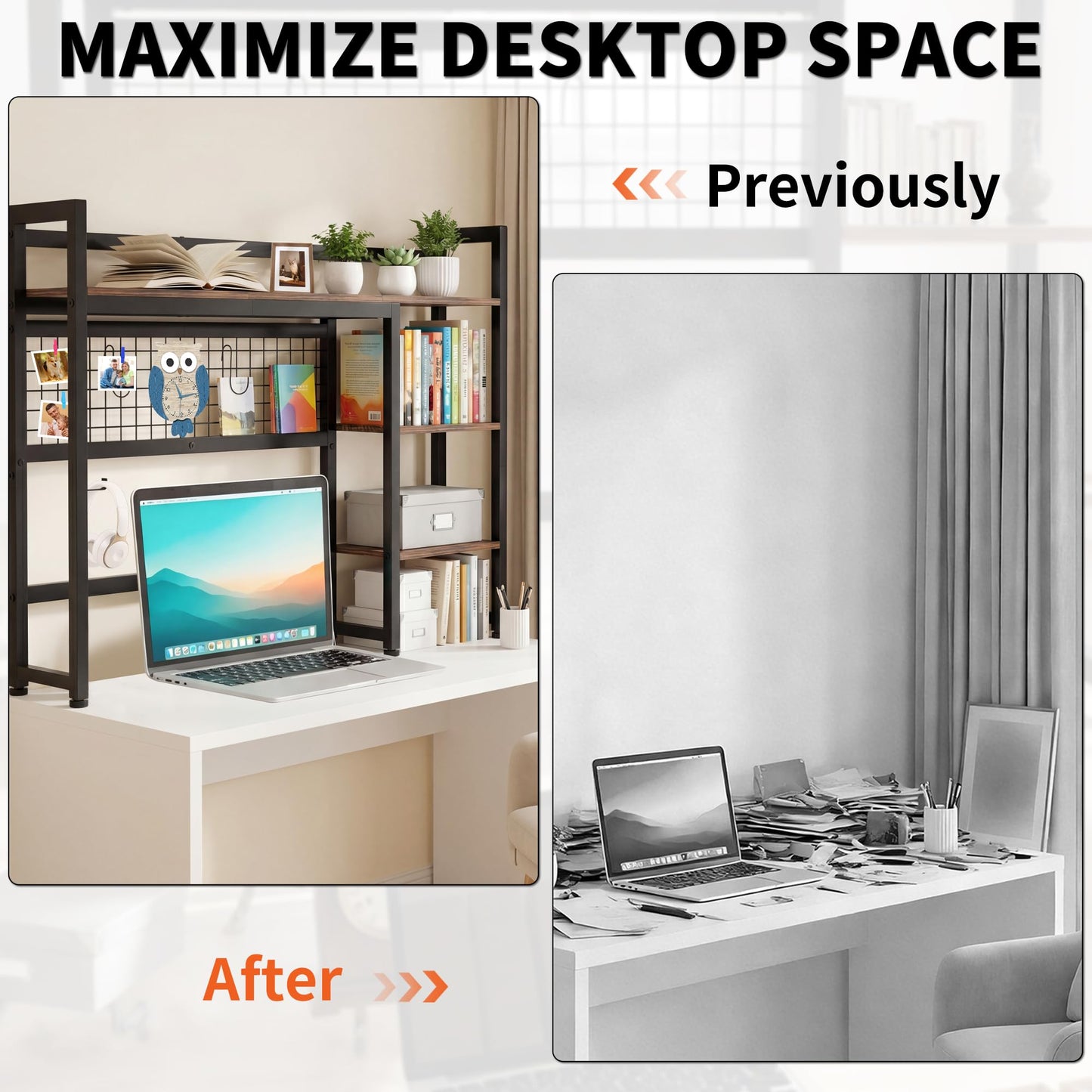 LASUK Desktop Bookshelf for Computer Monitor, 32.3'', Rustic Brown