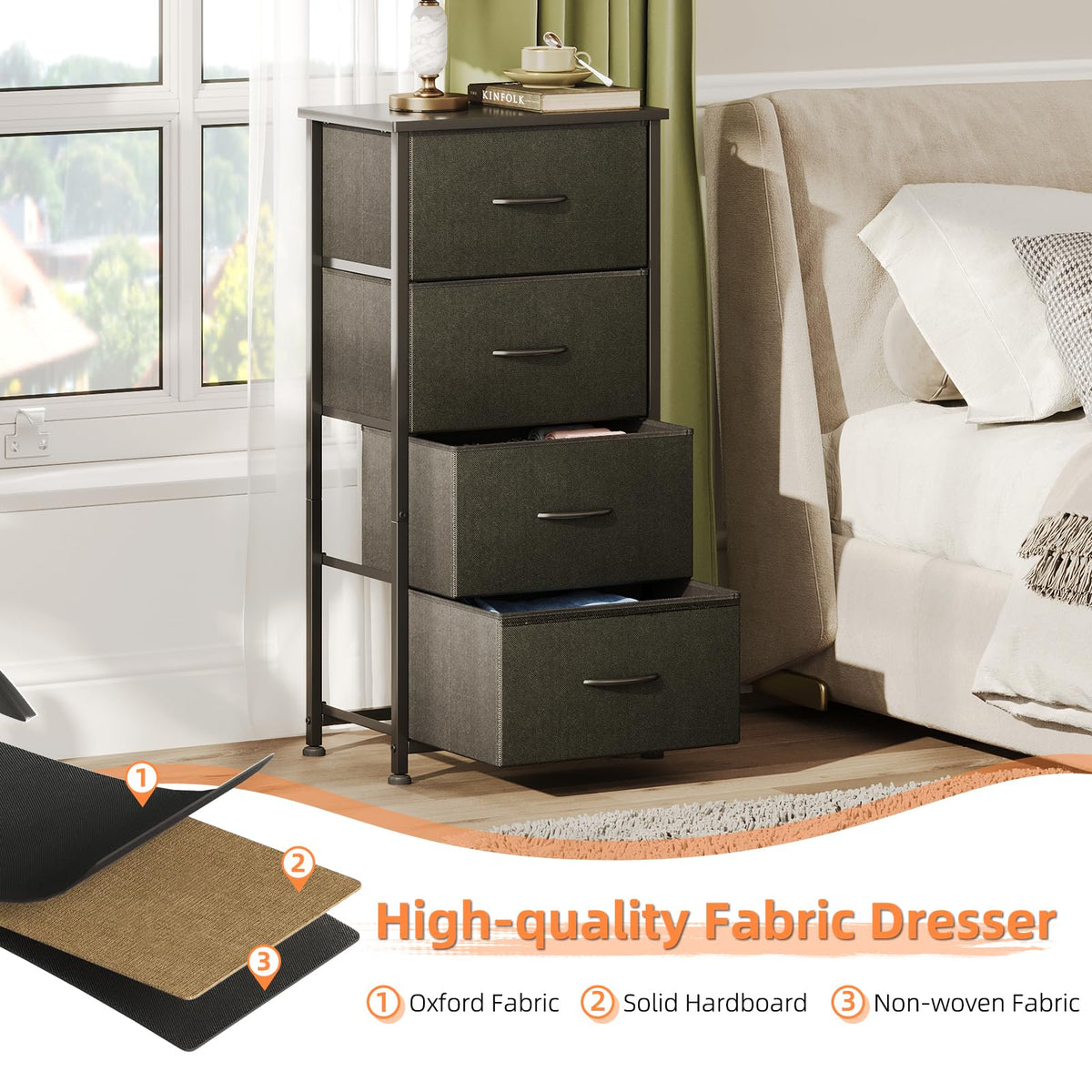CAIYUN Chest of Drawers Bedroom, 4 Drawers Tall Dresser, Dresser for Bedroom Entryway Hallway Wardrobe, Closet Storage Drawer, Black