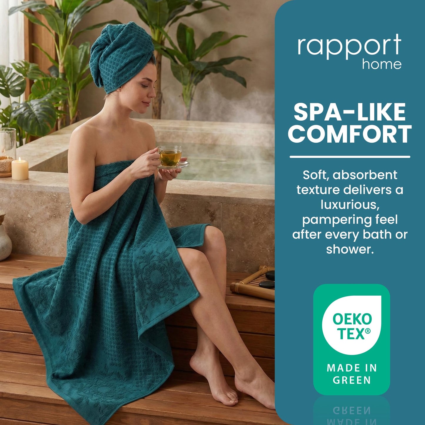Rapport Home Versailles Jacquard Bath Sheets 2 Pack | Lagoon 90x140cm | Luxurious 500GSM 100% Cotton