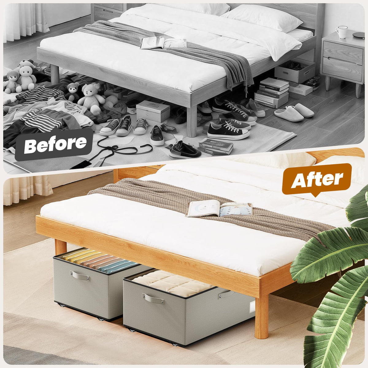 Mavivegue 63L Under Bed Storage on Wheels,2 Pack Underbed Storage Bins