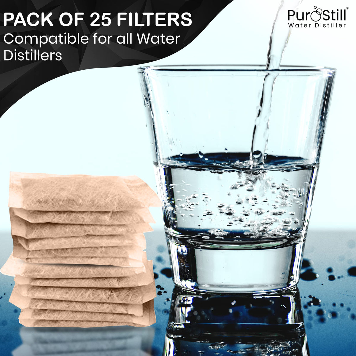 PurOstill? Official Unbleached Activated Carbon Filters for Home Countertop Water Distillers Only (Pack of 25)