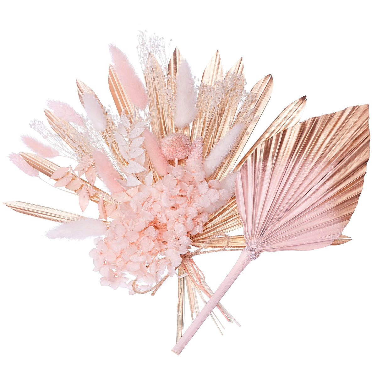 The Baked Studio - Dried Flower Cake Topper Set With Pink & Gold Ombre Dried Palm Spear and Gold Sun Palm Leaf Leaves For Cake Decorating (Pink & Gold