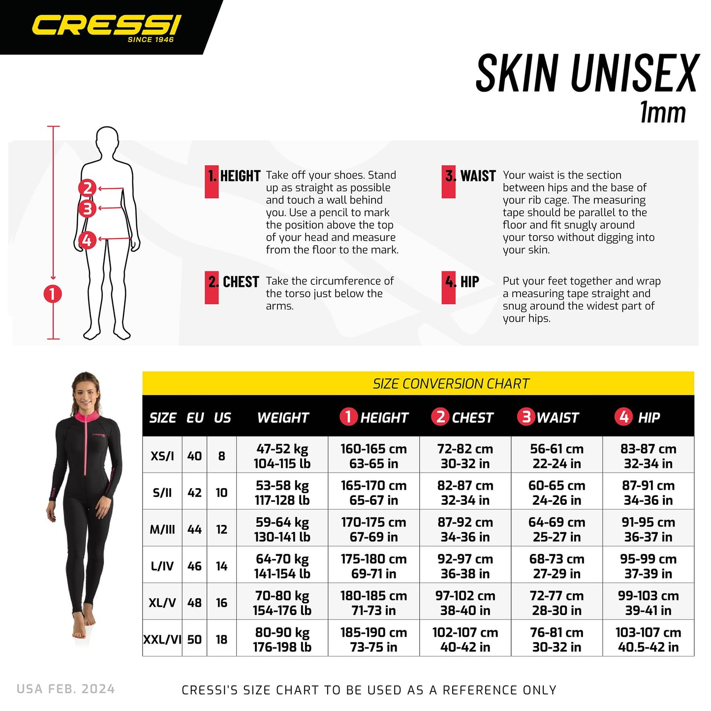 Cressi Women's 1mm One piece wetsuit Skin, Black Pink, XS UK