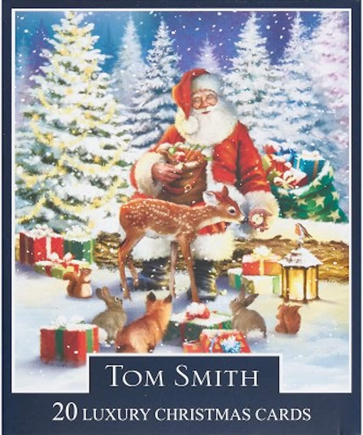 Tom Smith Luxury Boxed Christmas Cards Traditional Santa Pack of 20