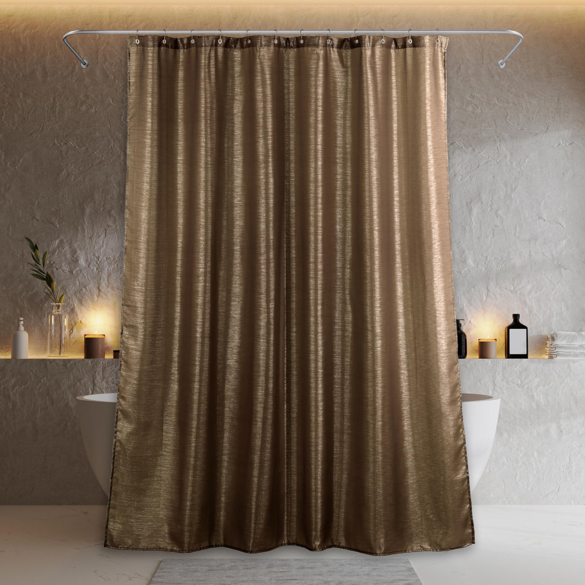 Popkozzi Chocolate Brown Glitter Shower Curtain - Sparkle Bling Shiny Metallic Shimmer for Bathroom - Anti Mould Water Repellent Washable Polyester