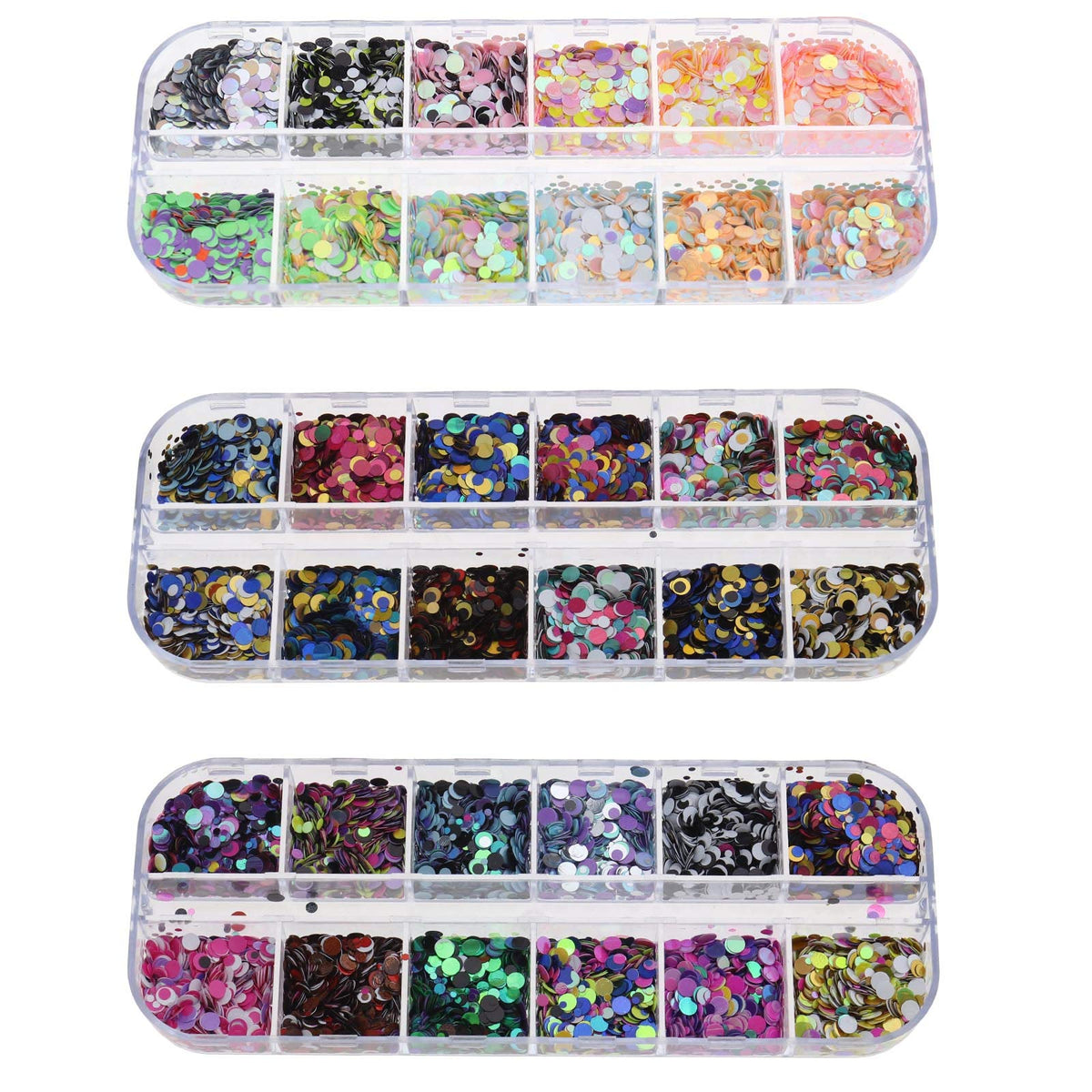 Create idea 3 Pack Multicolour Nail Glitter Paillettes Set Assorted Round Thin Shining Foils Flakes Art Supplies Decoration Manicure Make Up DIY