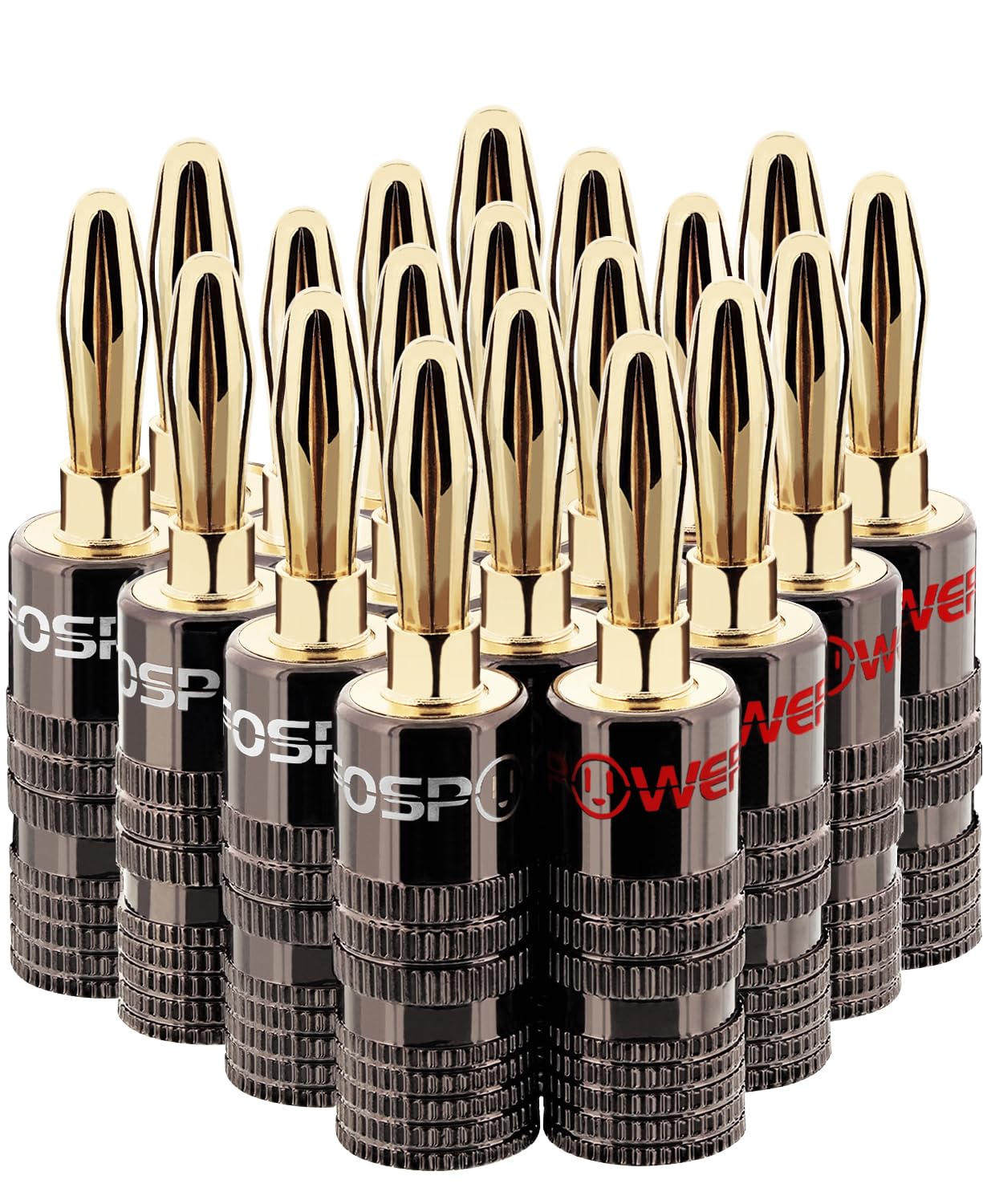 FosPower Banana Plugs 10 Pairs / 20 pcs, Closed Screw 24K Gold Plated Speaker Plug Connectors for Speaker Wire, Wall Plate, Home Theater, Audio/Video