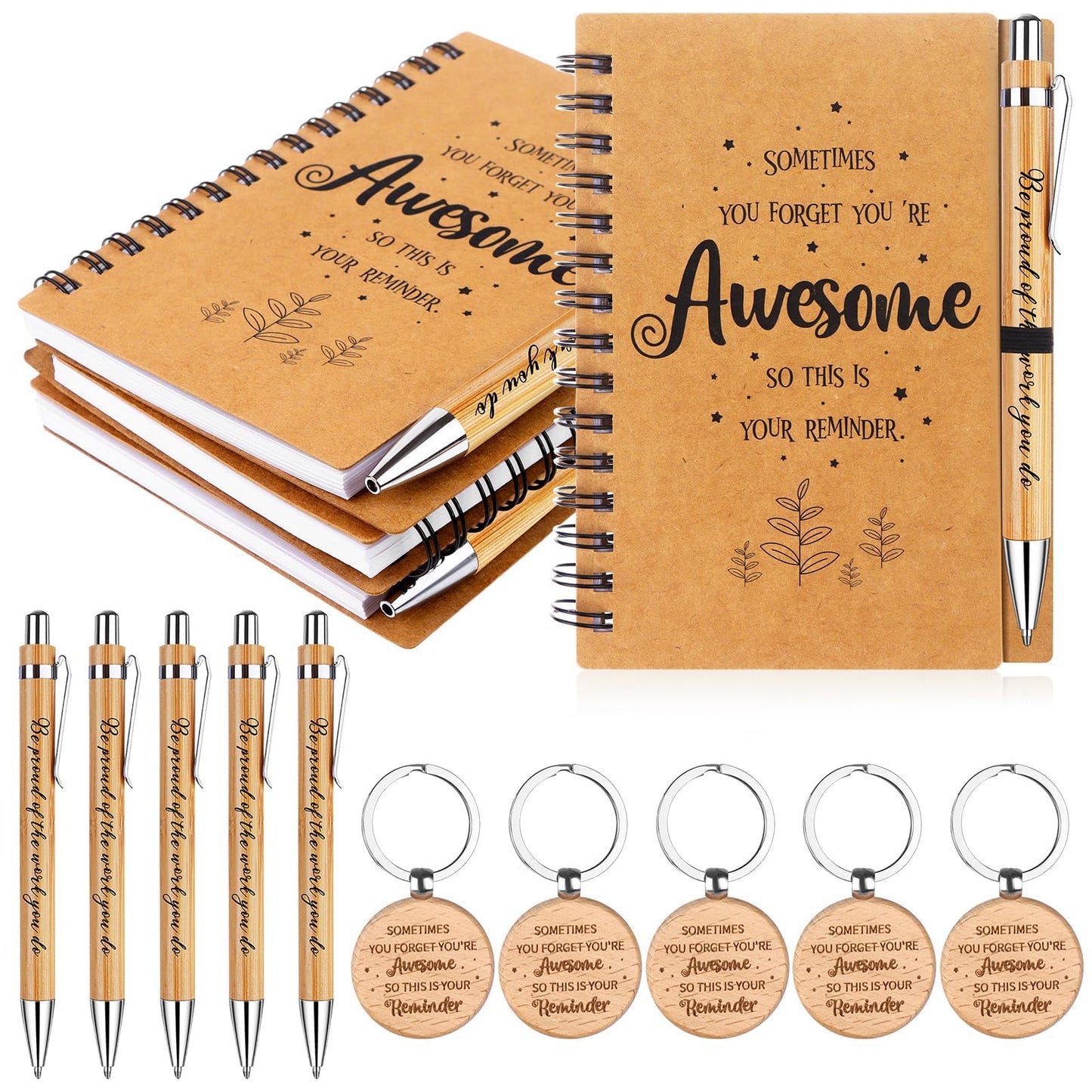 15 Pcs Thank You Gift Employee Appreciation Gifts Bulk Include 5 Inspirational Notebooks 5 Motivational Quotes Pens 5 Inspirational Keychain Thank You