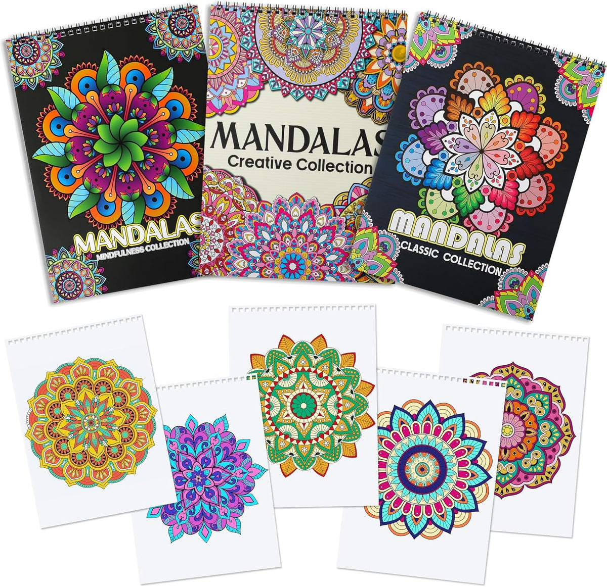 Atoke 3 Pack Mandalas Colouring Book for Adults,60 Unique Mandalas for Relaxation & Stress Relief,Spiral Bound Coloring Book,Relax and Mindfulness